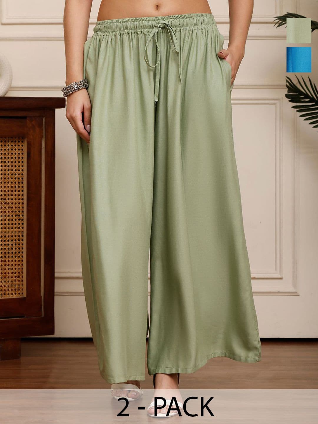 Valles365 by S.C. Women Pack of 2 Flared Palazzos - view 1