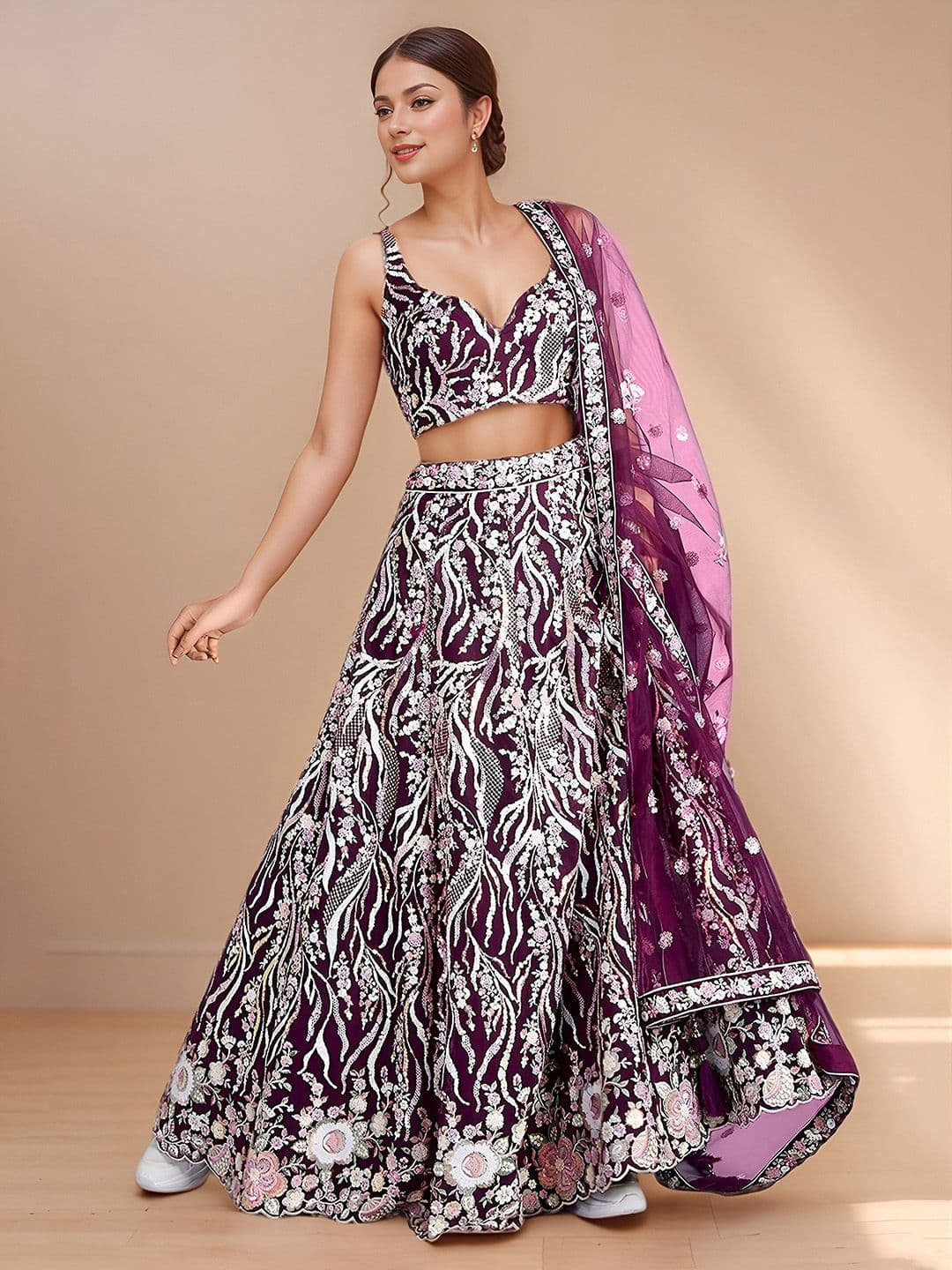 Zeel Clothing Embroidered Sequinned Net Semi-Stitched Lehenga & Blouse With Dupatta - view 1