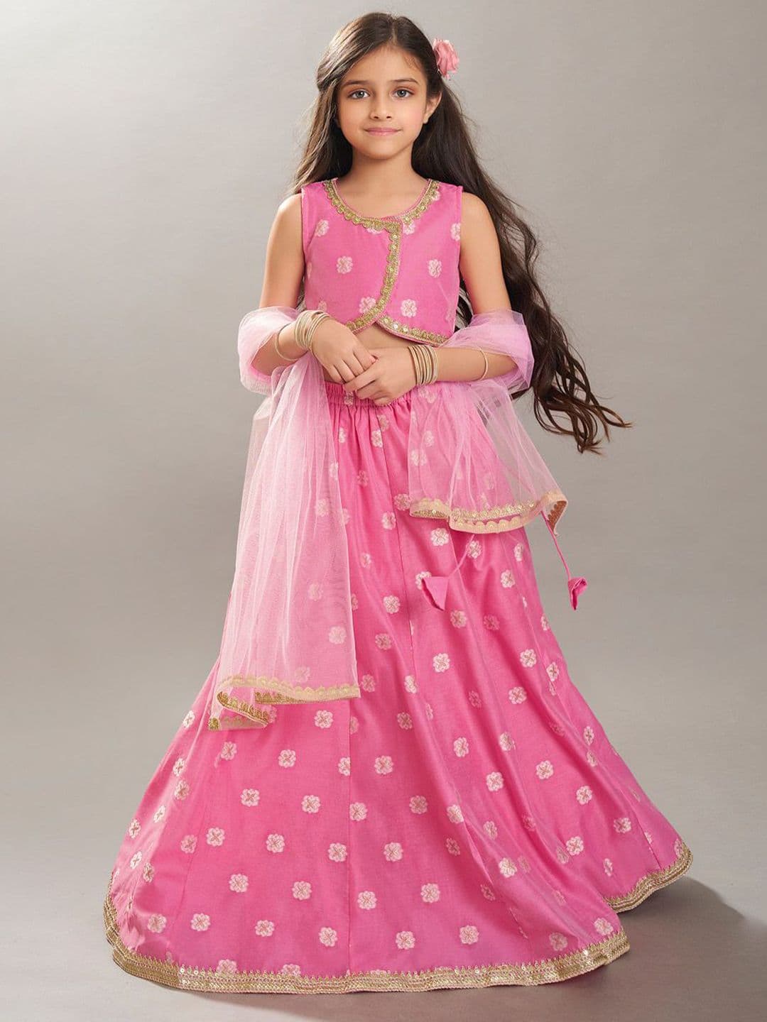Bitiya by Bhama Girls Floral woven Design Ready to Wear Lehenga & Blouse With Dupatta - view 1