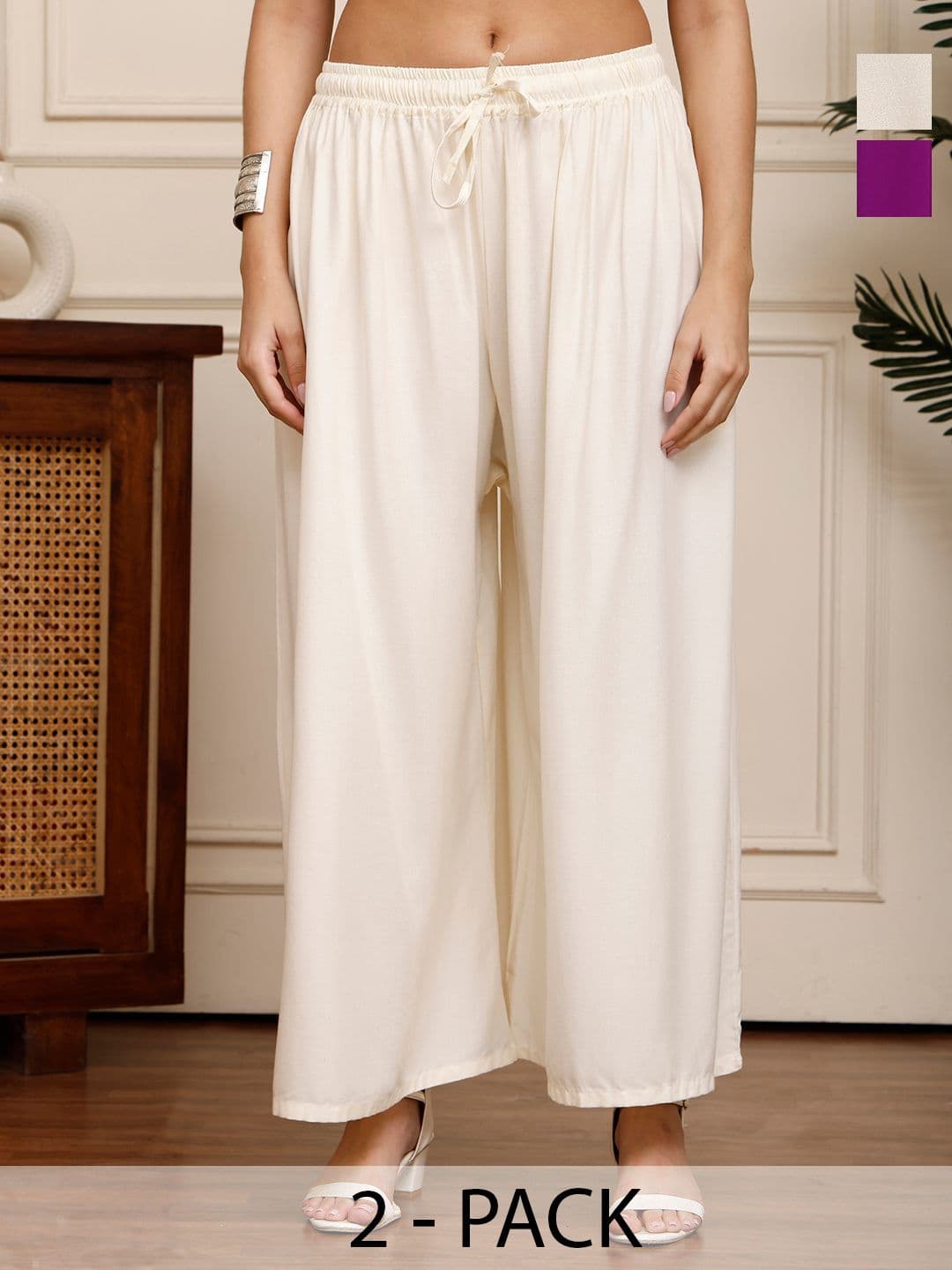 Valles365 by S.C. Women Pack Of 2 Flared Palazzos - view 1