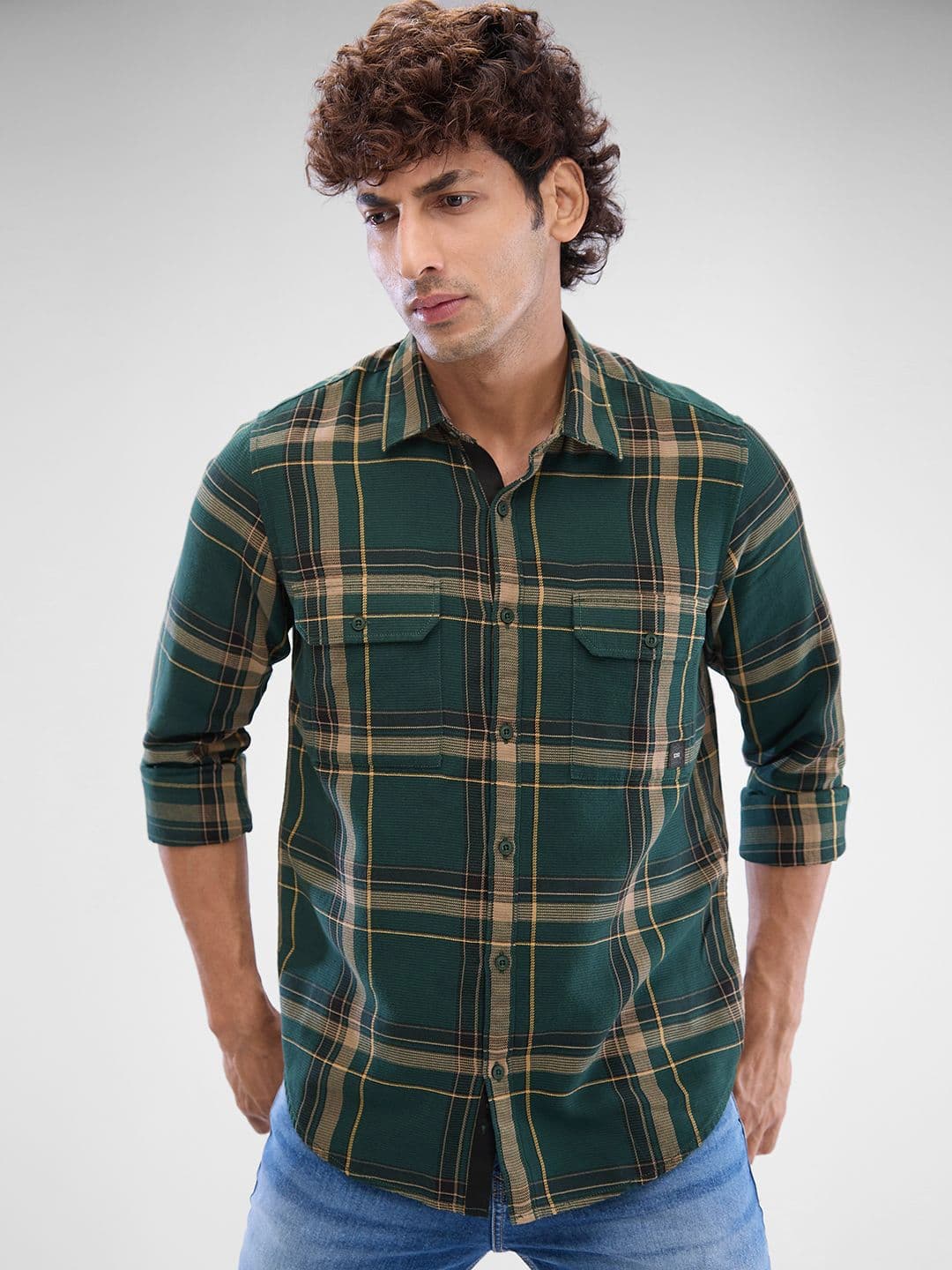SPYKAR Men Slim Fit Opaque Checked Spread Collar Pure Cotton Casual Shirt - view 1