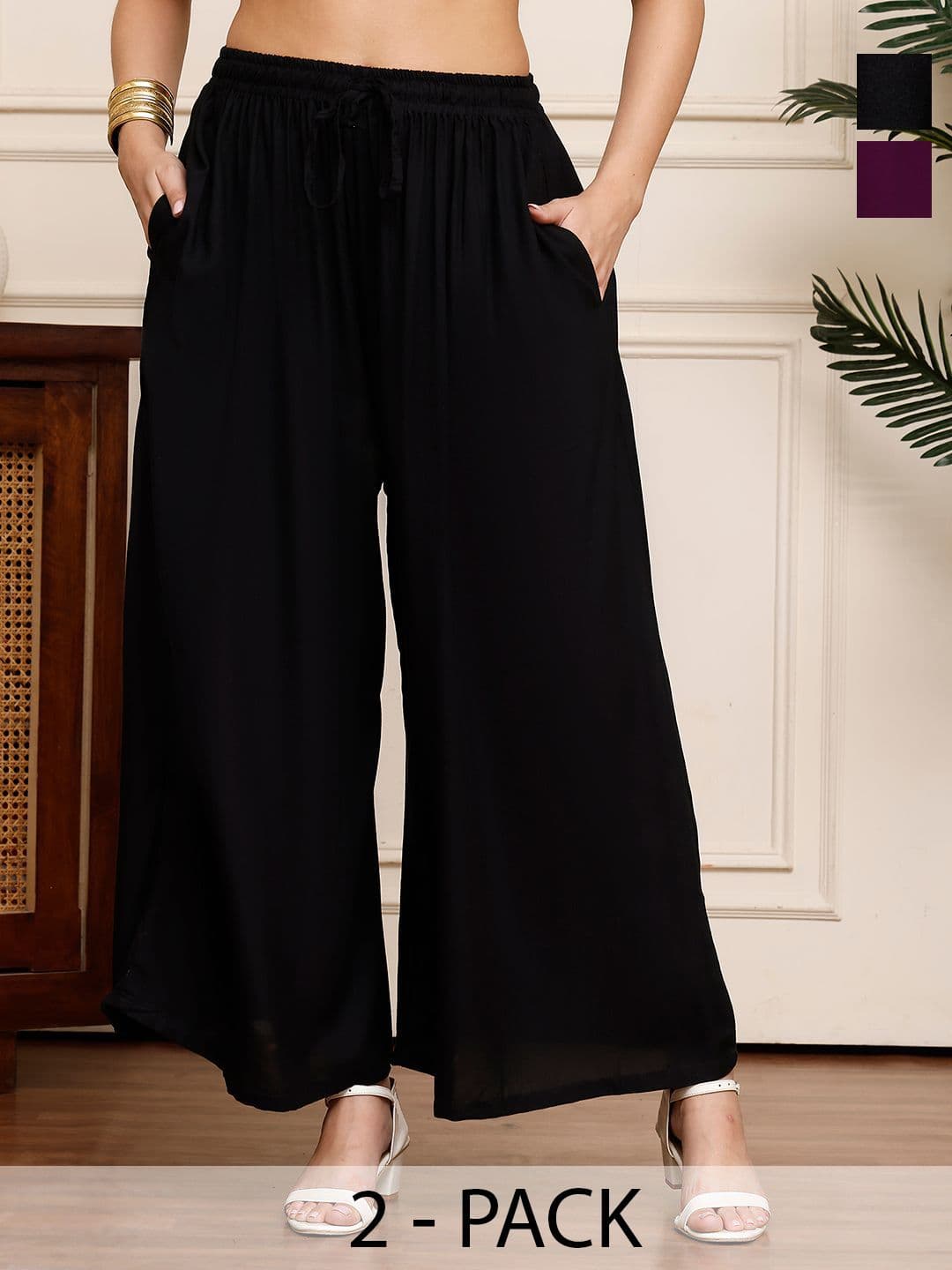 Valles365 by S.C. Women Pack Of 2 Flared Palazzos - view 1