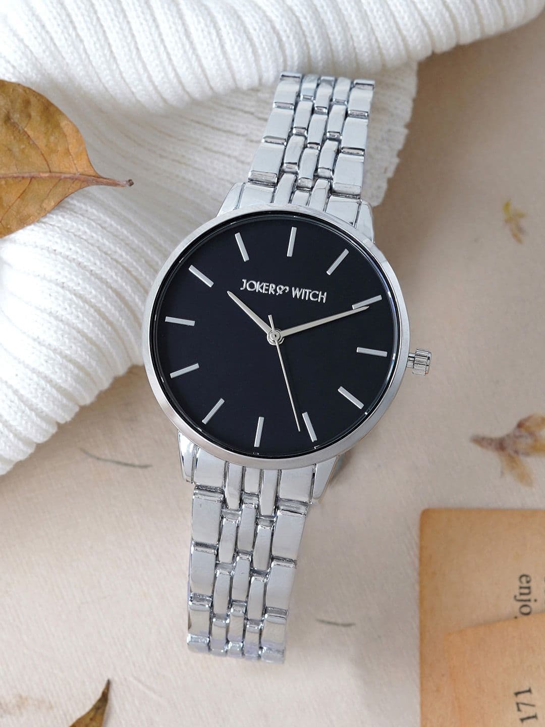 JOKER & WITCH Women Black Printed Dial & Silver Toned Bracelet Style Straps Analogue Watch - view 1