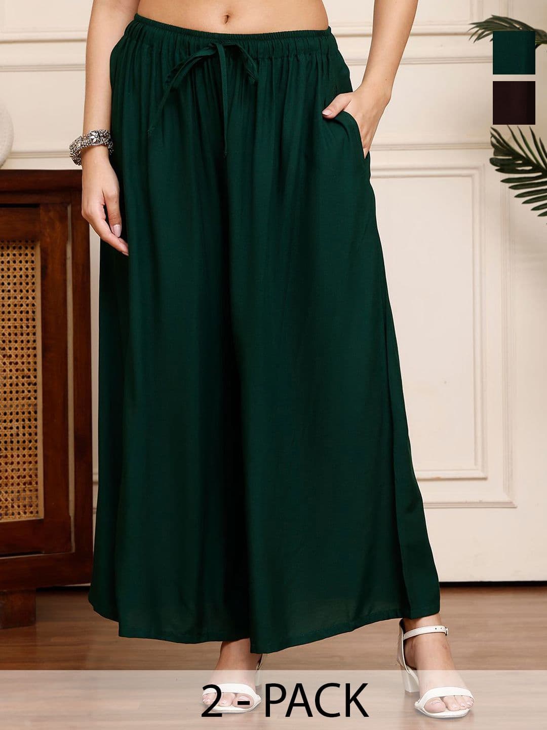 Valles365 by S.C. Women Plus Size Pack Of 2 Flared Palazzos - view 1