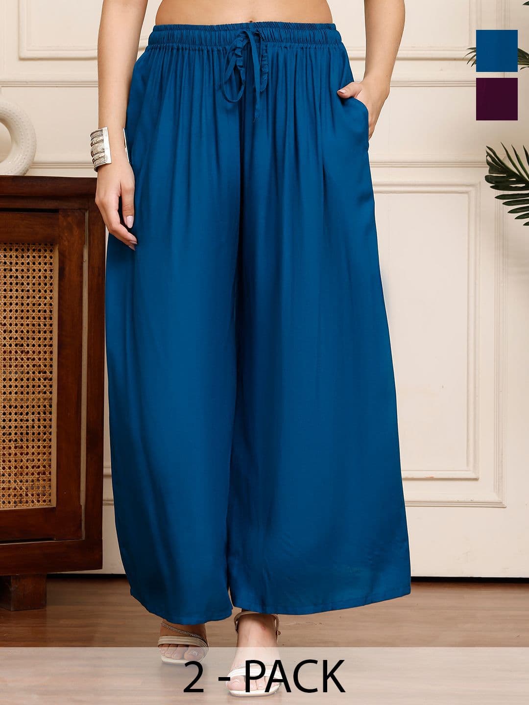 Valles365 by S.C. Women Pack Of 2 Flared Palazzos - view 1