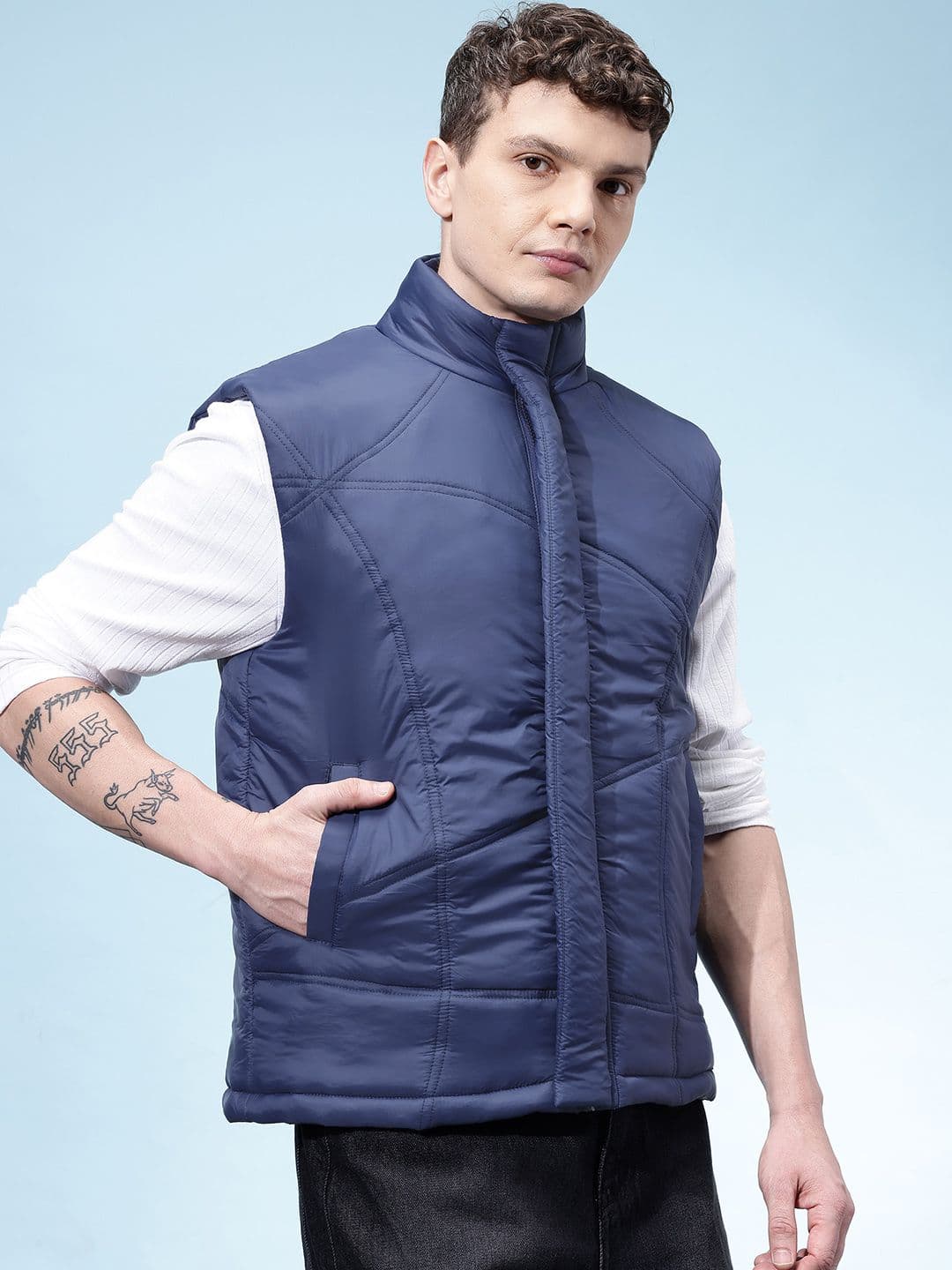 glitchez Mock Collar Quilted-Style Gilet Jacket - view 1