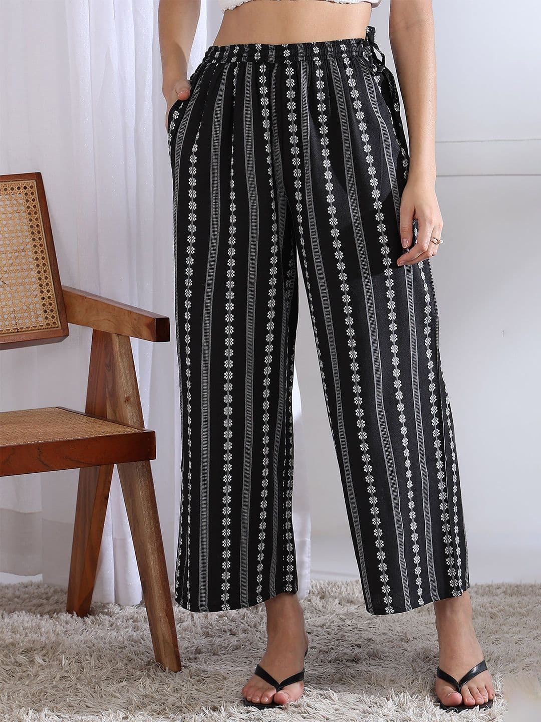 KANCHUK Women Embroidered Wide Leg Cotton Palazzos - view 1