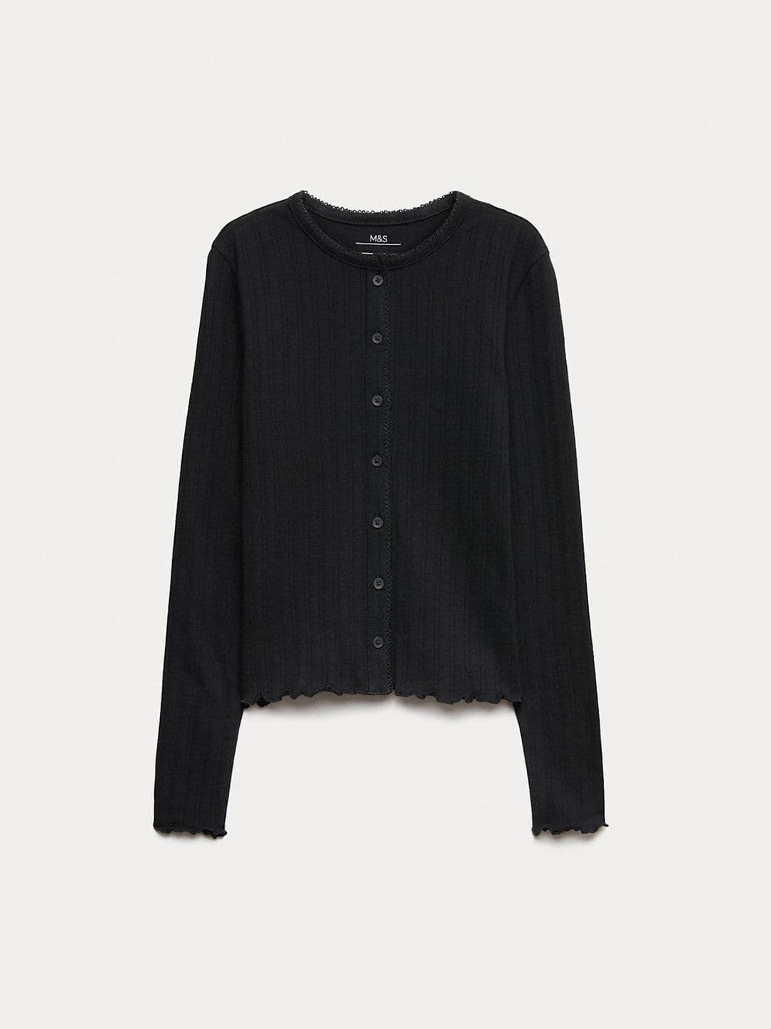 Marks & Spencer Cotton Rich Button Through Pointelle Top - view 1