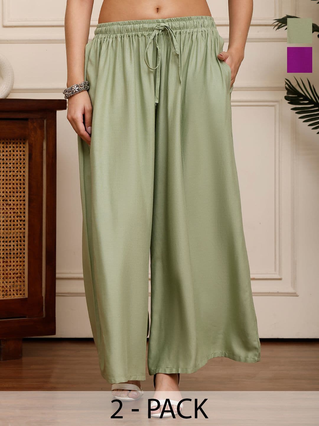 Valles365 by S.C. Women Pack of 2 Flared Palazzos - view 1