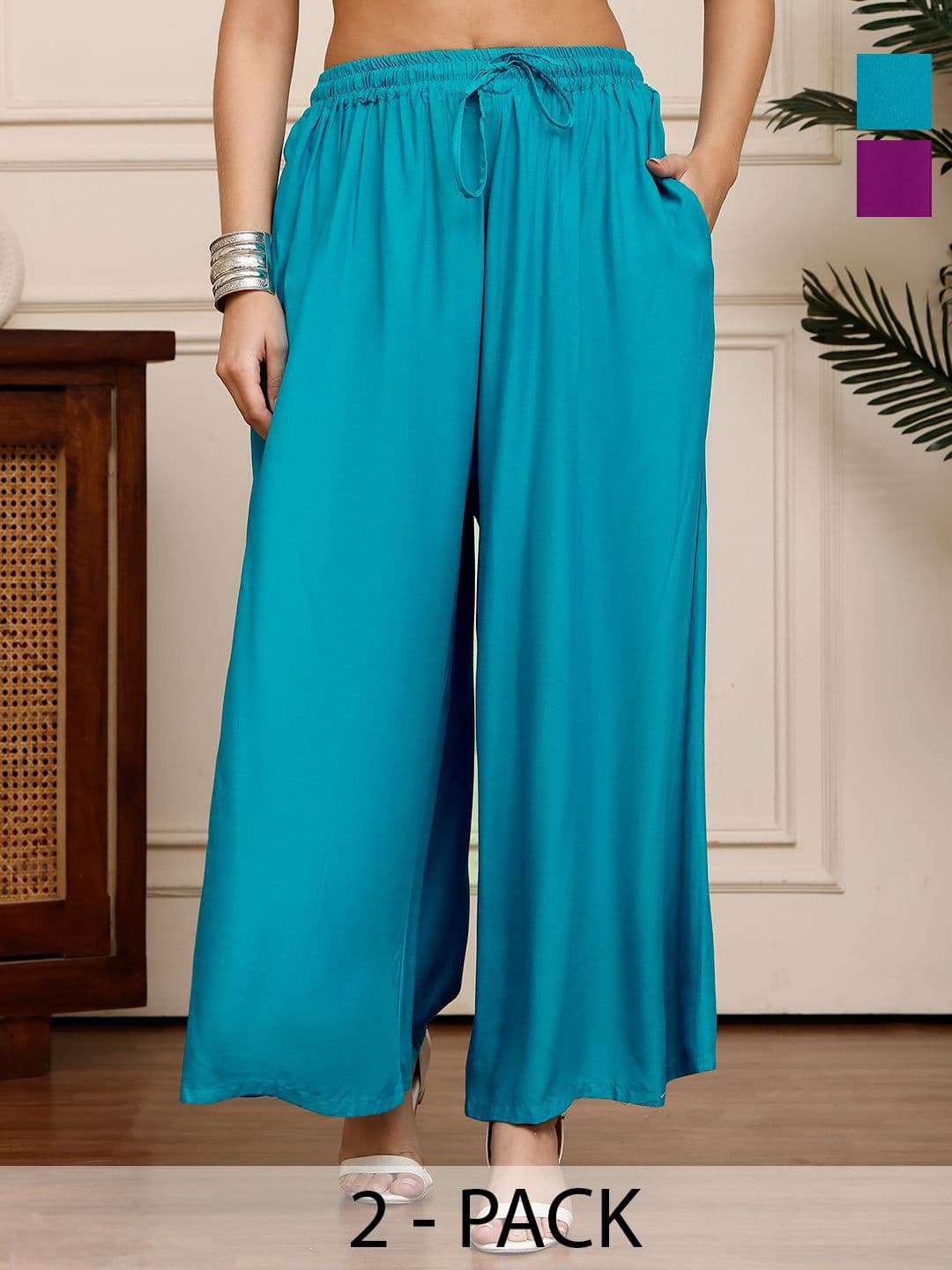 Valles365 by S.C. Women Pack of 2 Flared Palazzos - view 1