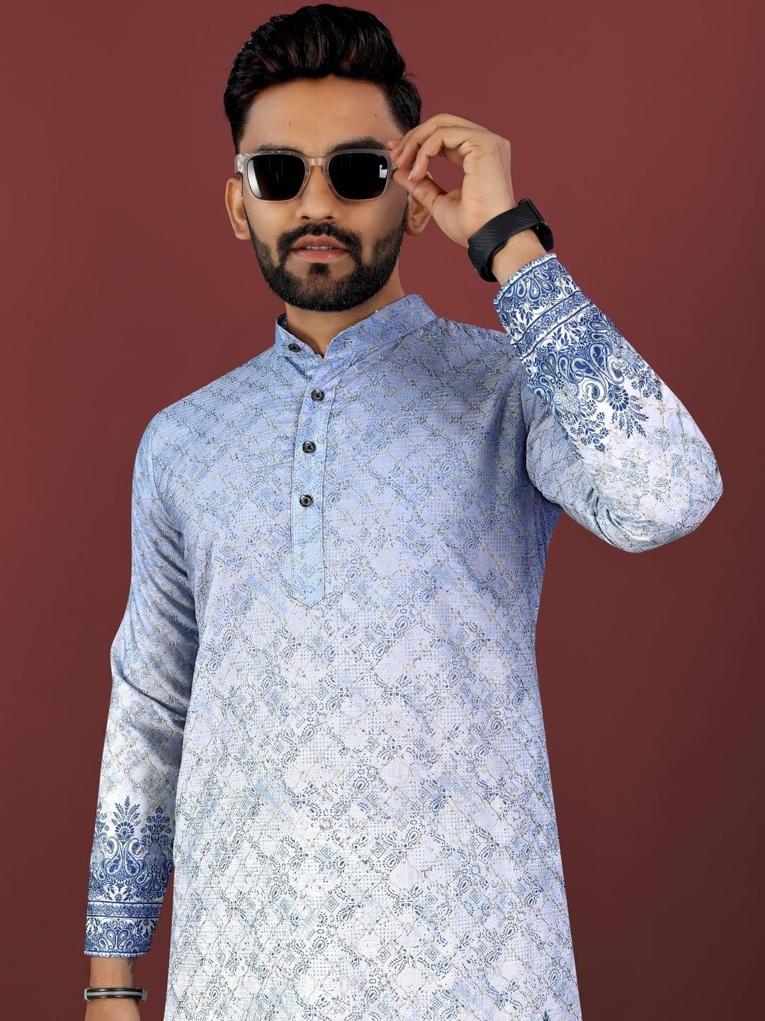 HERE&NOW Ethnic Motifs Printed Mandarin Collar Straight Kurta - view 1