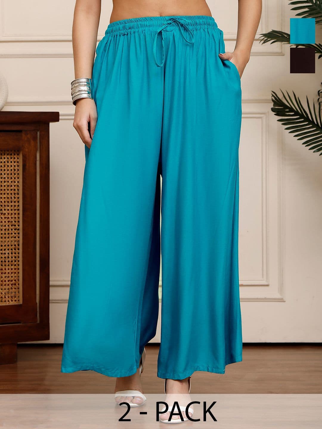 Valles365 by S.C. Women Pack of 2 Flared Palazzos - view 1