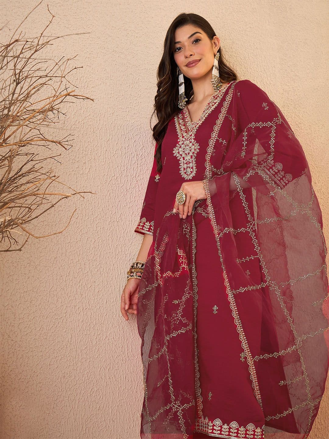 Royal Export Women Ethnic Motifs Embroidered Regular Kurta with Trousers & Dupatta - view 1