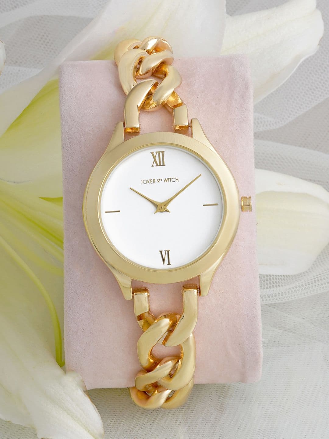 JOKER & WITCH Women White Dial & Gold Toned Stainless Steel Bracelet Style Straps Analogue Watch - view 1