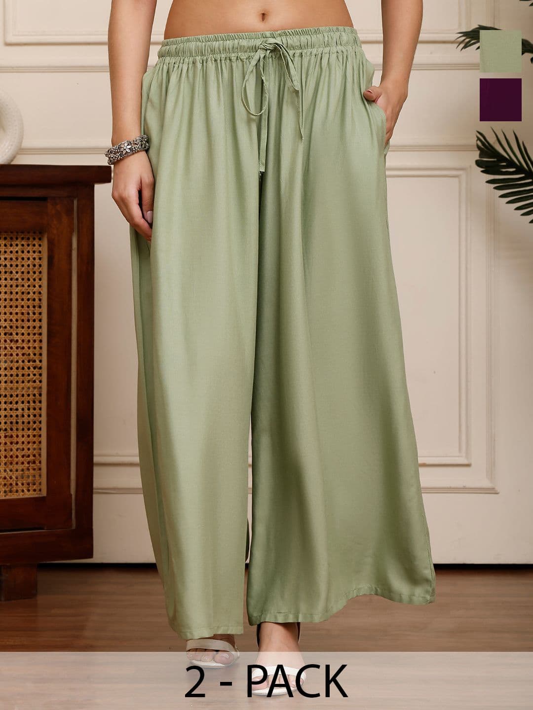 Valles365 by S.C. Women Pack Of 2 Flared Palazzos - view 1