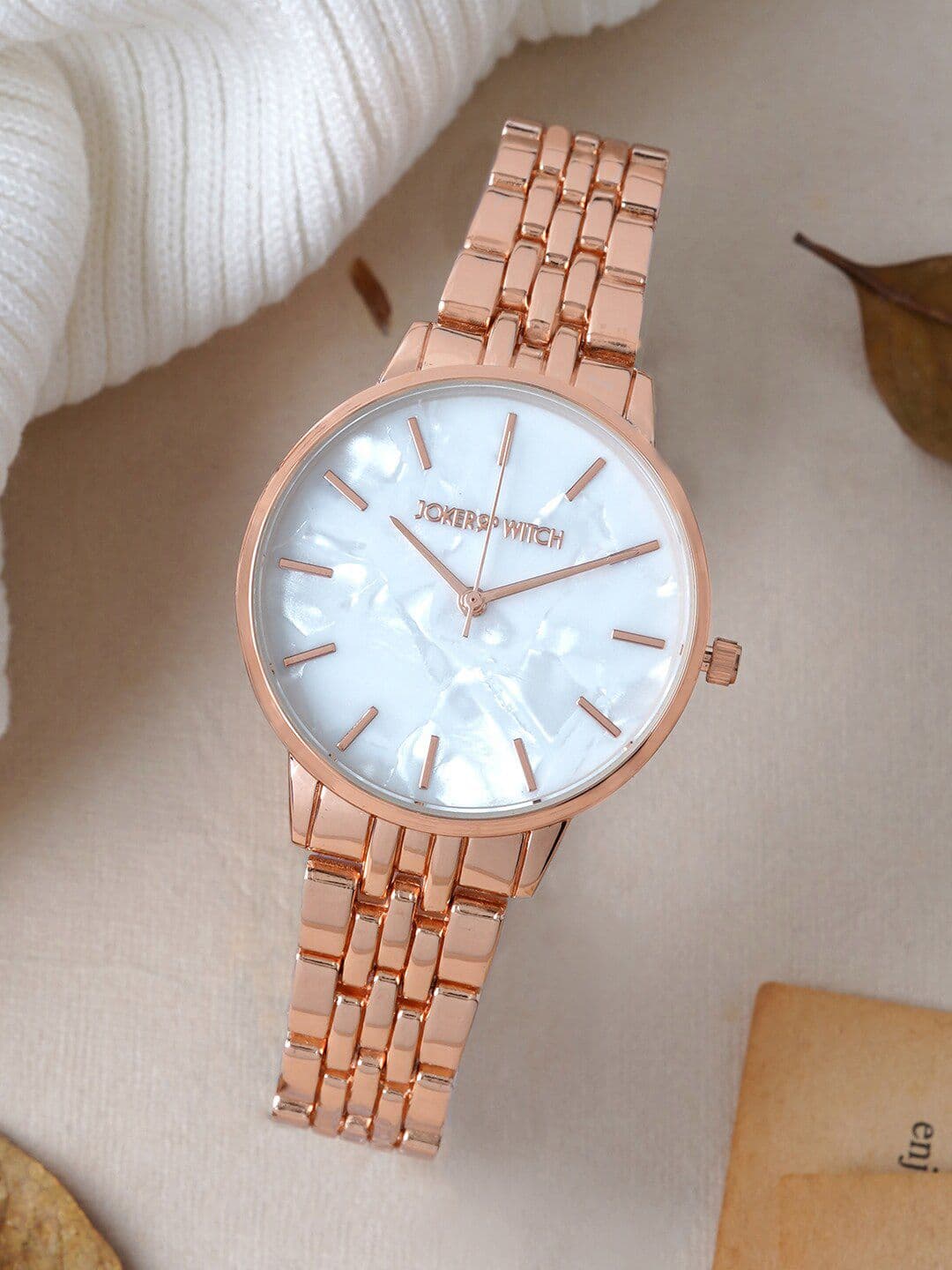 JOKER & WITCH Women White Printed Dial & Rose Gold Toned Bracelet Style Straps Analogue Watch - view 1