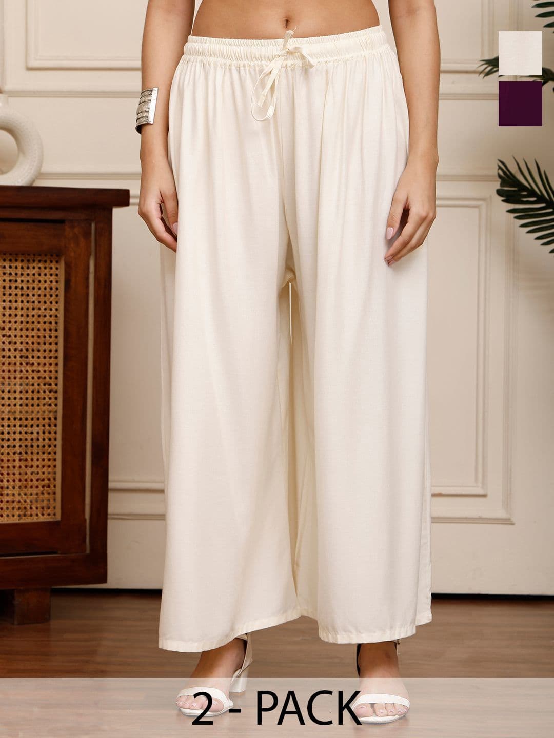 Valles365 by S.C. Women Pack Of 2 Flared Palazzos - view 1