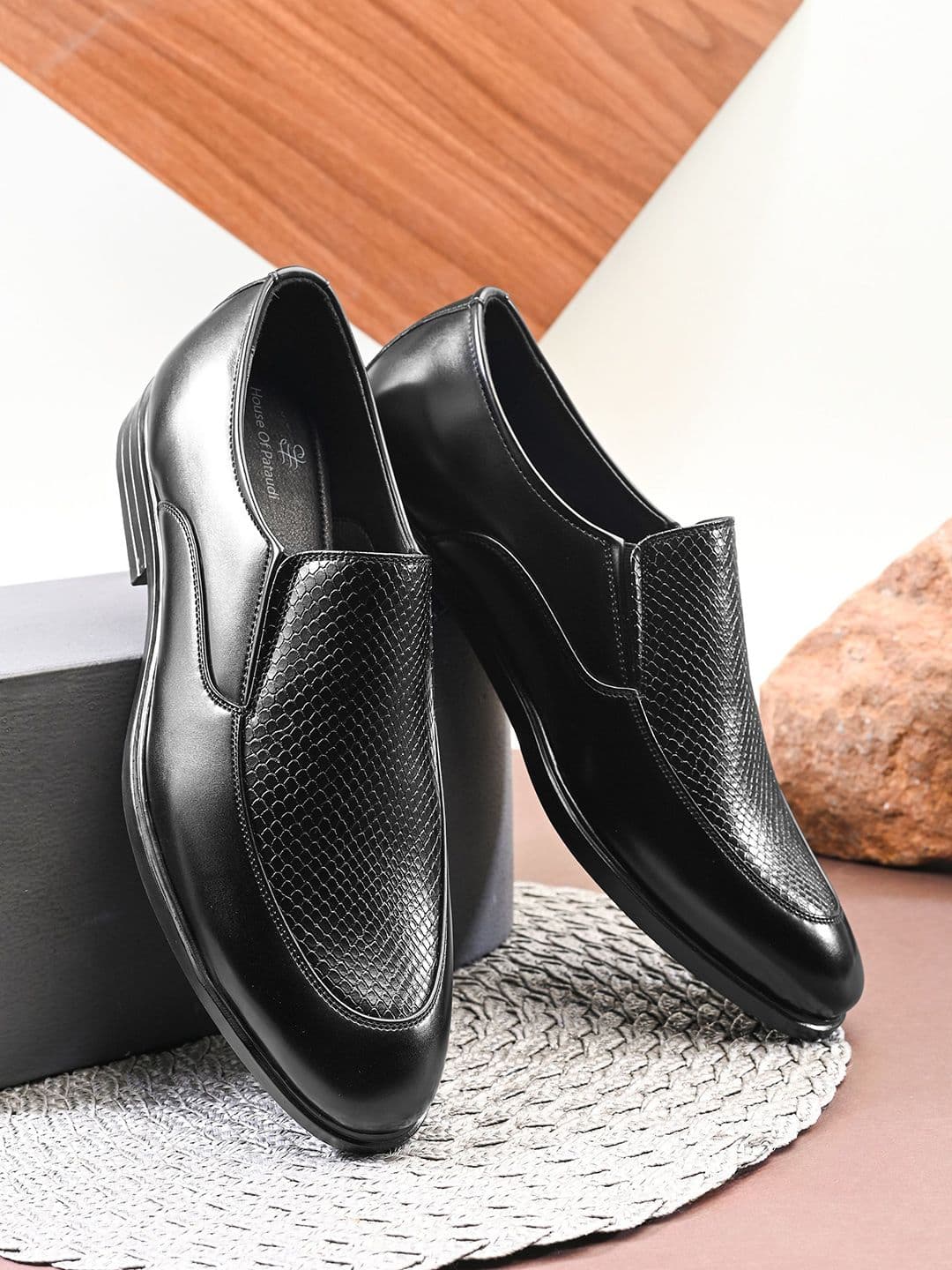 House of Pataudi Men Textured Formal Slip-Ons Shoes - view 1