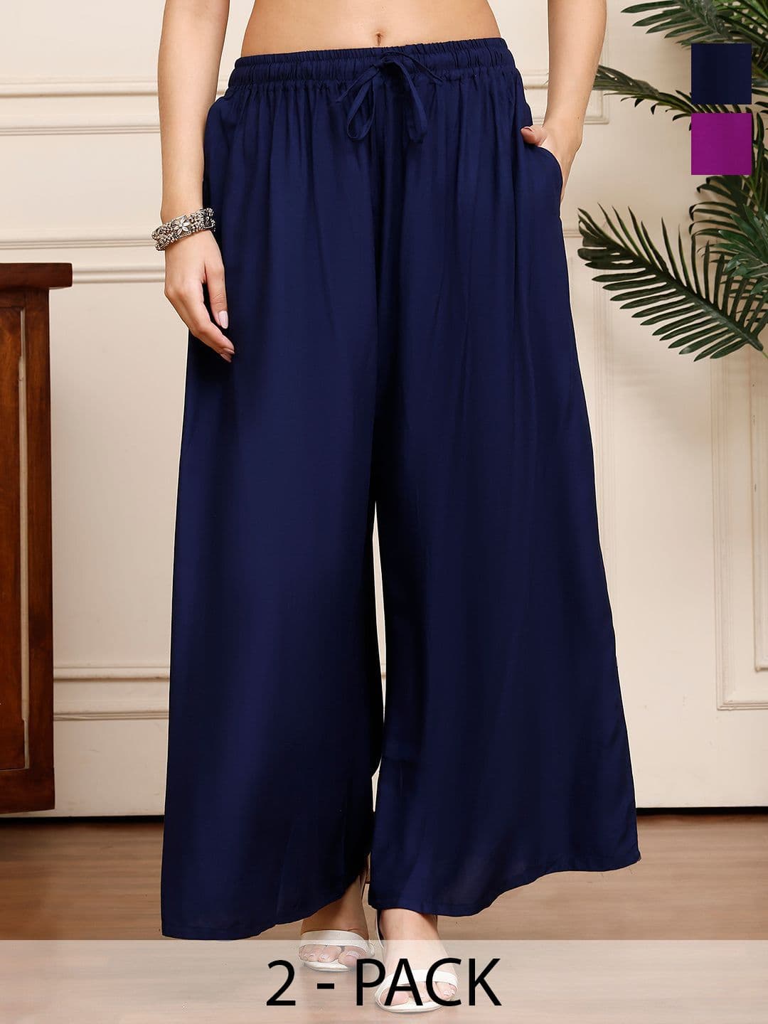Valles365 by S.C. Women Pack Of 2 Flared Palazzos - view 1