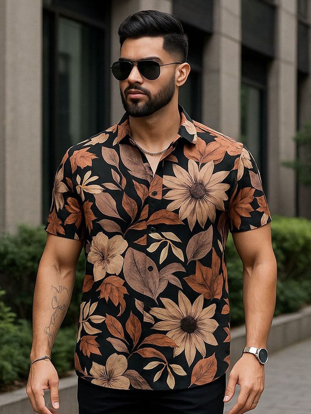 MARMIC FAB Black & Brown Floral Regular Fit Casual Shirt - view 1