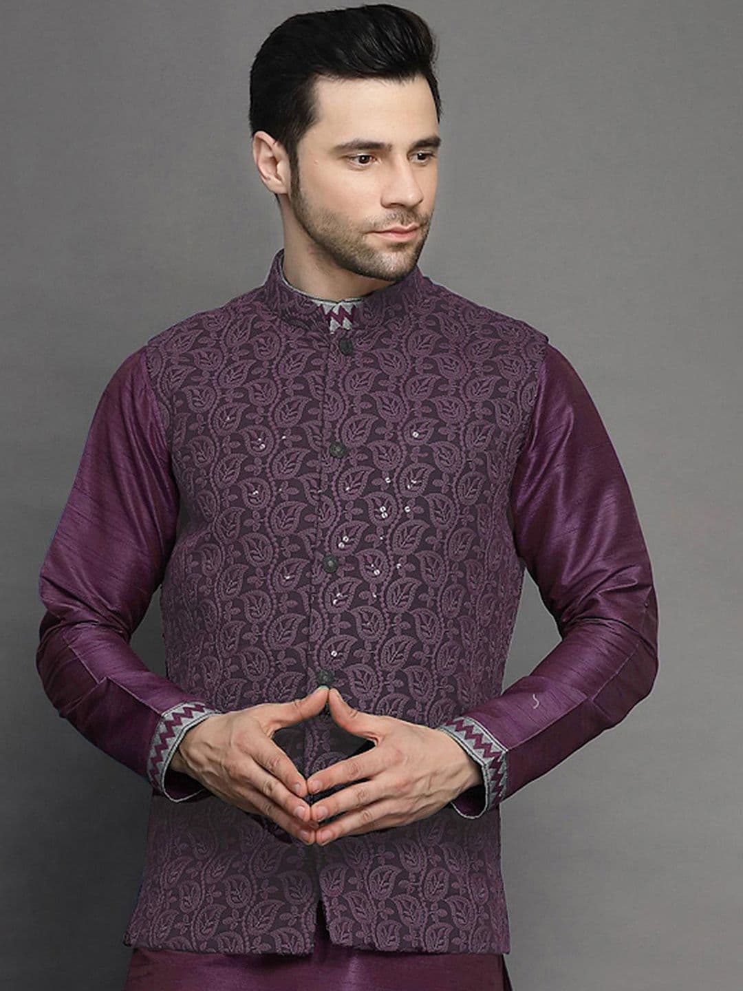 Utsav Fashion Men Embroidered Mandarin Collar Nehru Jacket - view 1