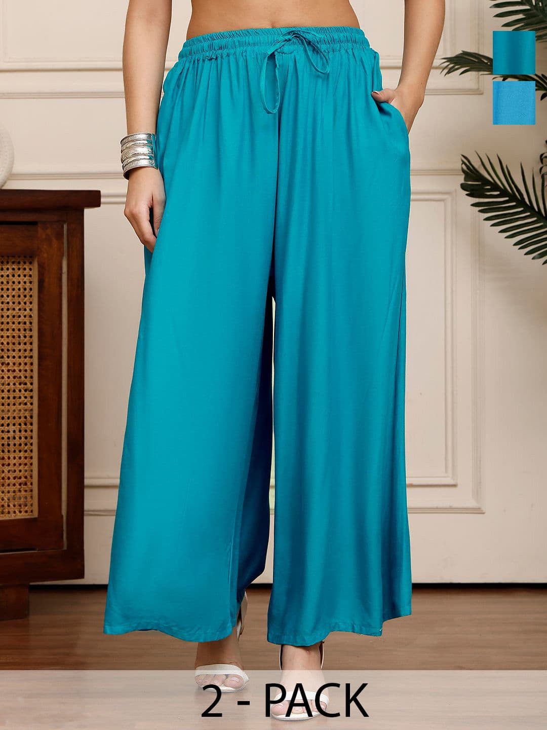 Valles365 by S.C. Pack Of 2 Women Flared Palazzos - view 1