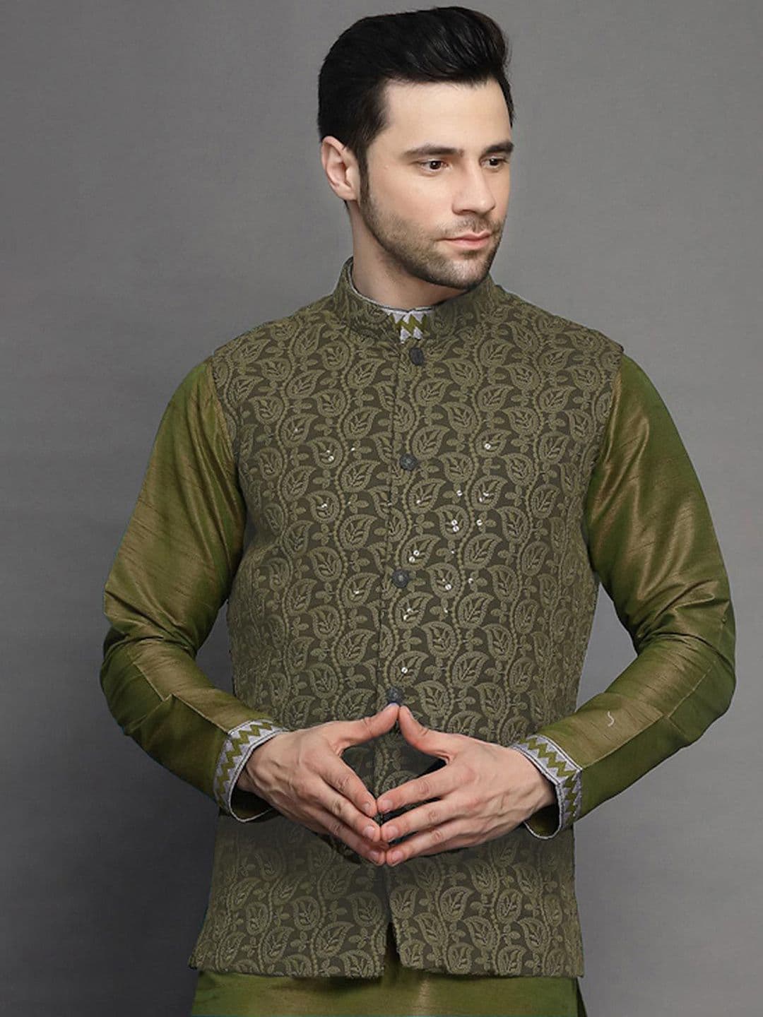 Utsav Fashion Men Embroidered Mandarin Collar Nehru Jacket - view 1