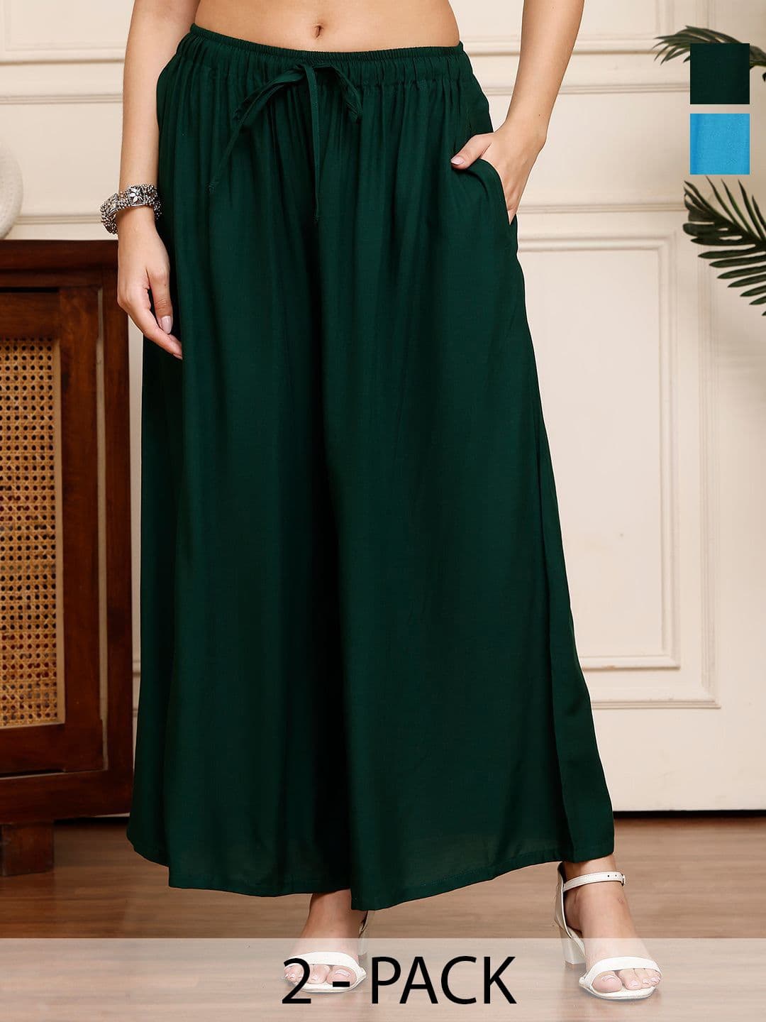 Valles365 by S.C. Women Pack Of 2 Flared Palazzos - view 1