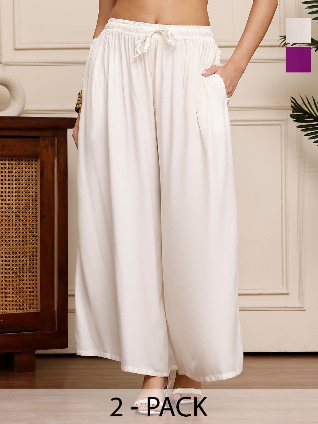 Valles365 by S.C. Women Pack Of 2 Flared Palazzos - view 1