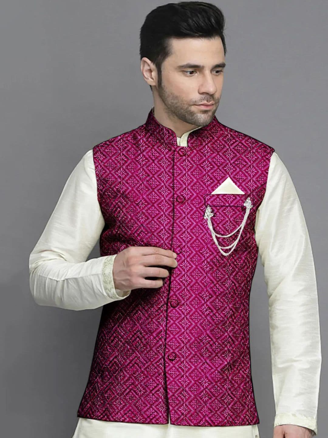 Utsav Fashion Men Embroidered Mandarin Collar Nehru Jacket - view 1