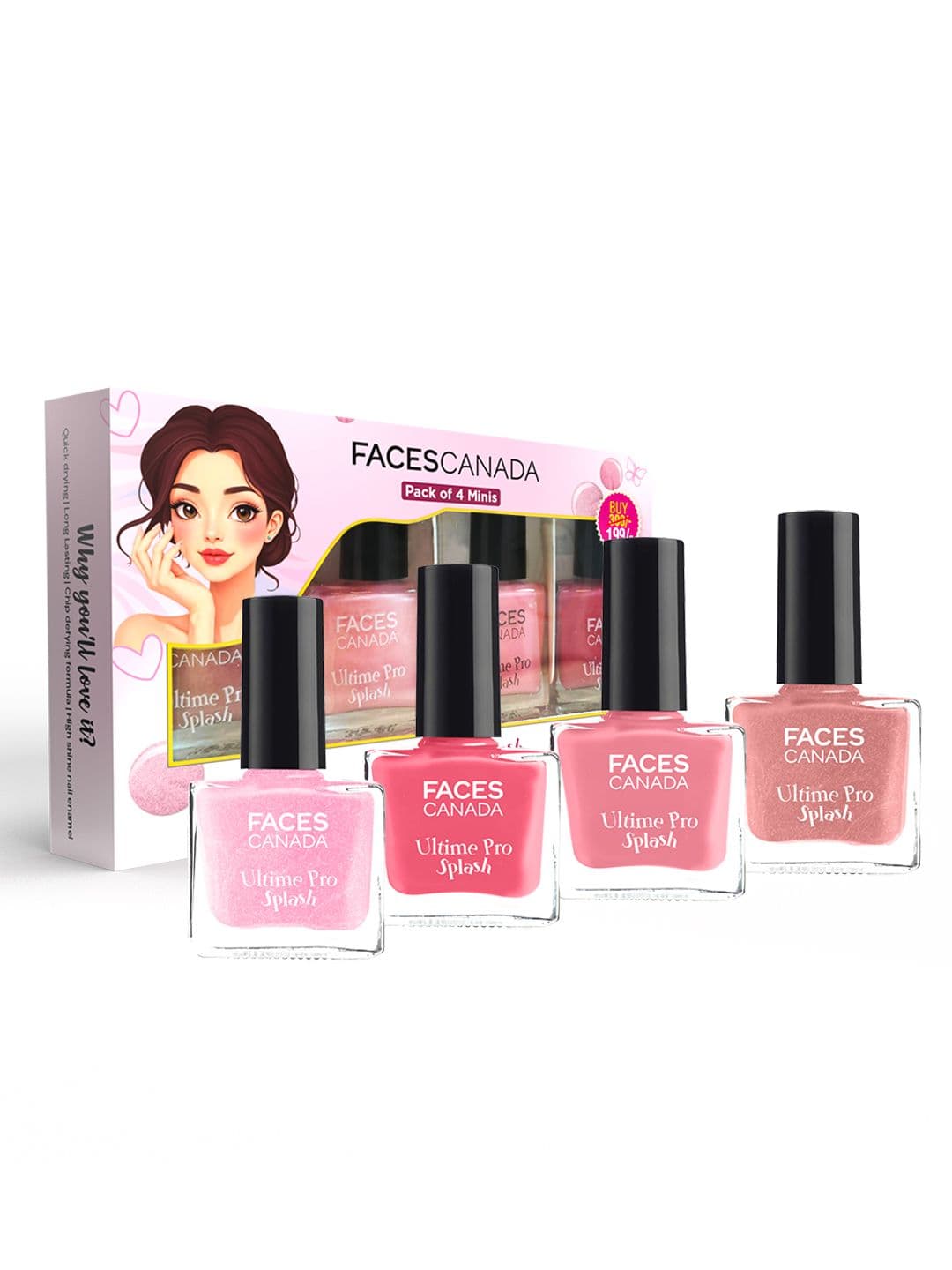 FACES CANADA Set Of 4 Ultime Pro Splash Mini Glossy Finish Nail Polish-5ml Each-Color Up - view 1