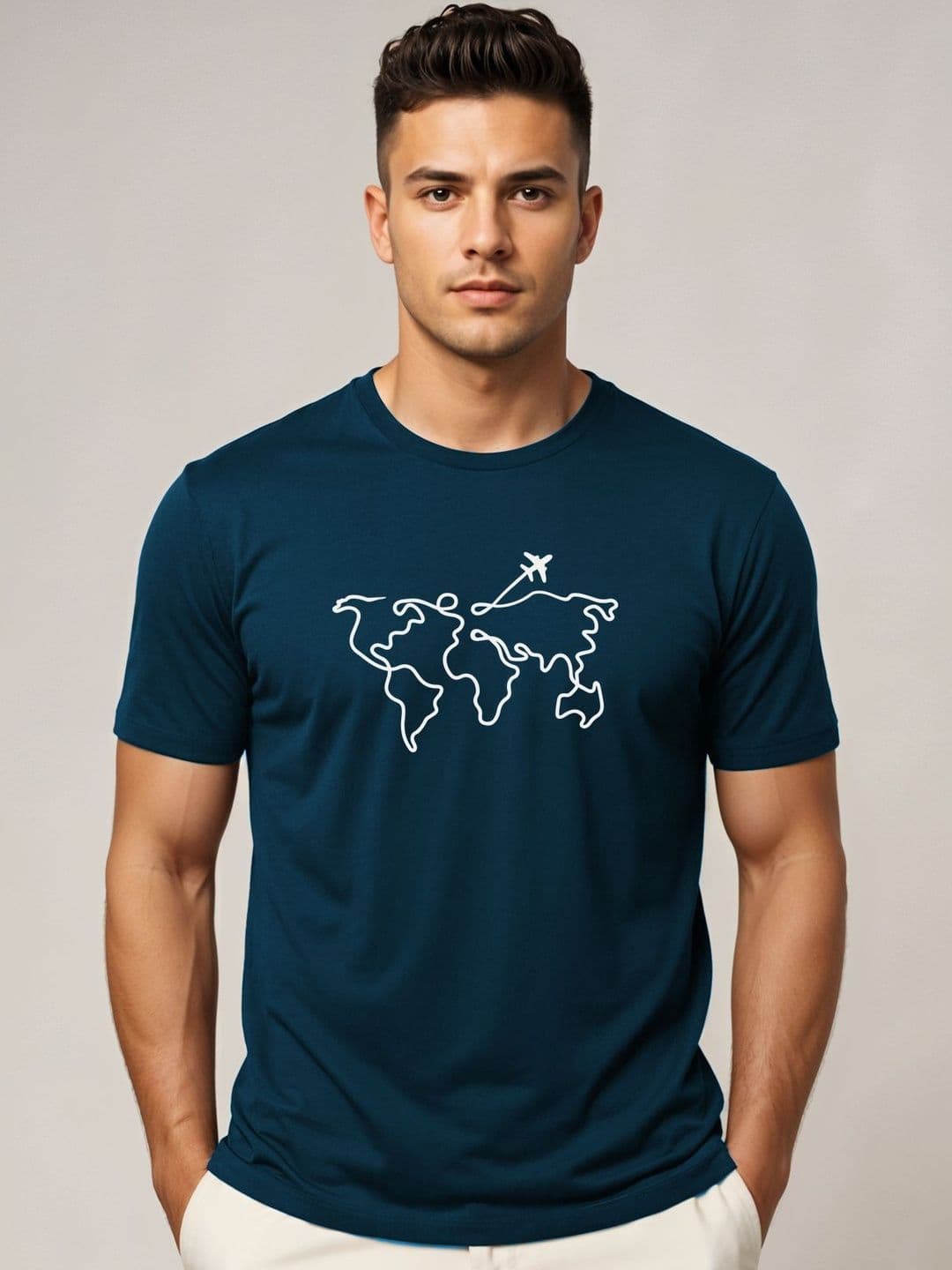 ADRO Wanderlust World Map Graphic Printed Round Neck Skin-Friendly Regular Fit T-shirt - view 1
