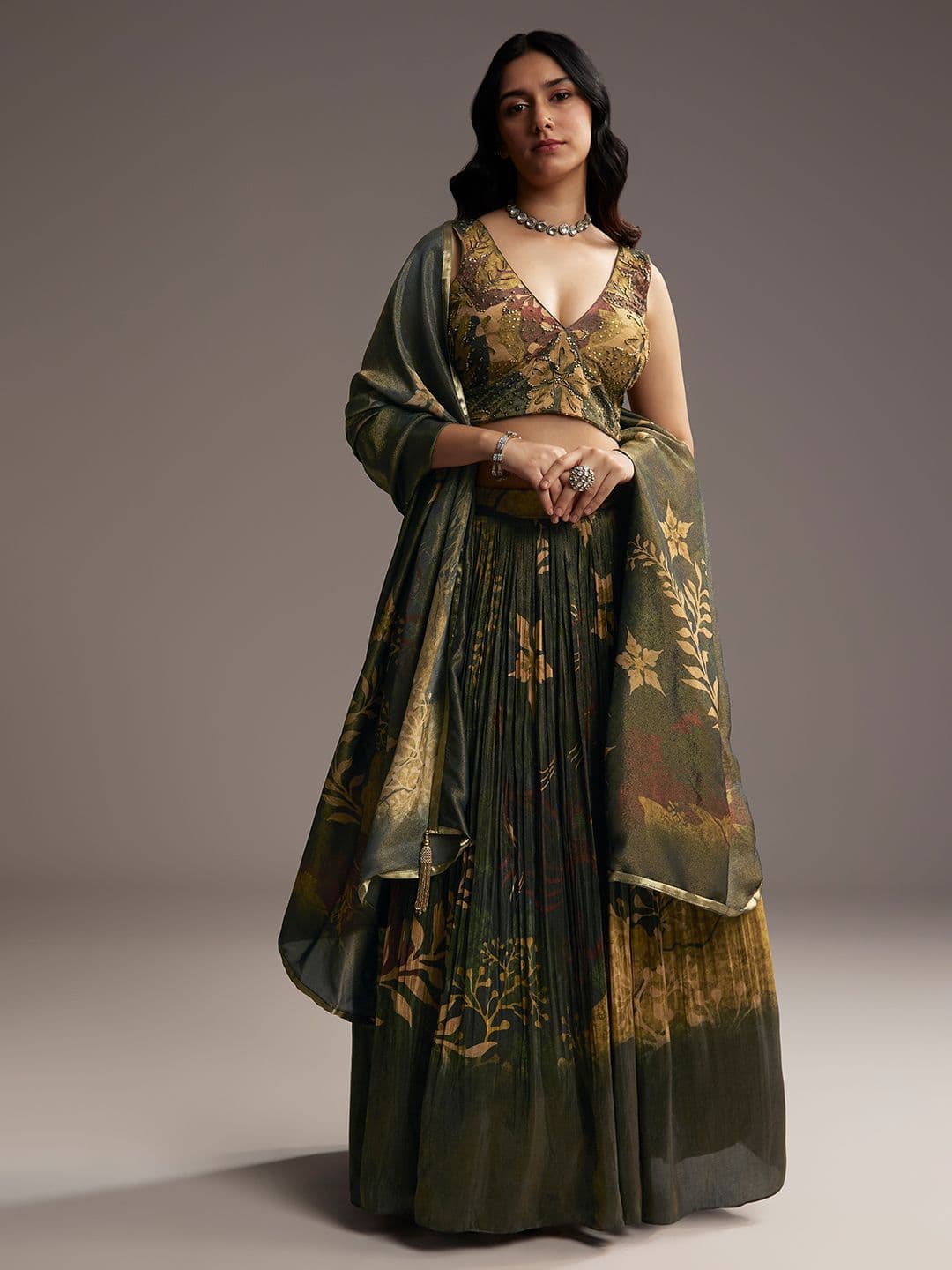 KALKI Fashion Printed Tissue Beads and Stones Ready to Wear Lehenga & Blouse With Dupatta - view 1