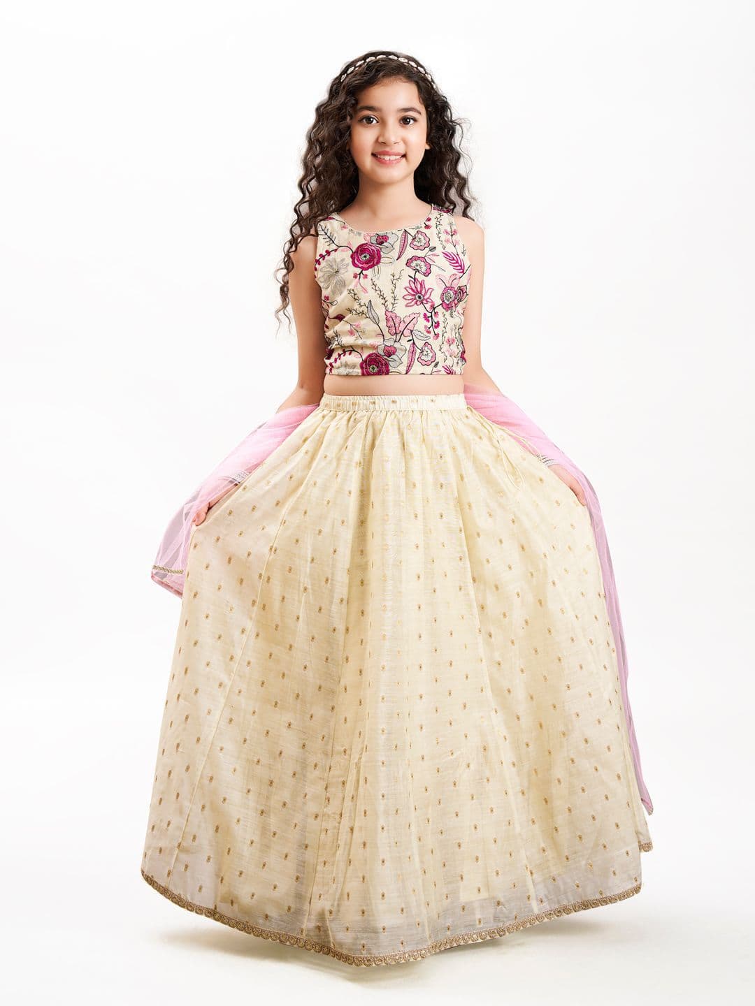 Bitiya by Bhama Girls Embroidered Thread Work Ready to Wear Lehenga & Blouse With Dupatta - view 1