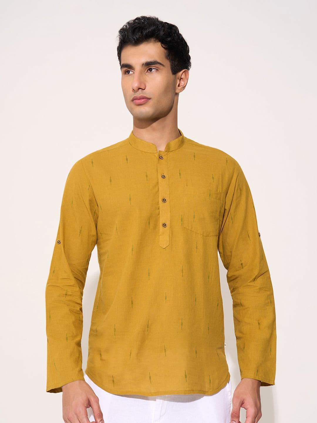 indus route by Pantaloons Abstract Printed Mandarin Collar Thread Work Dobby Cotton Kurta - view 1