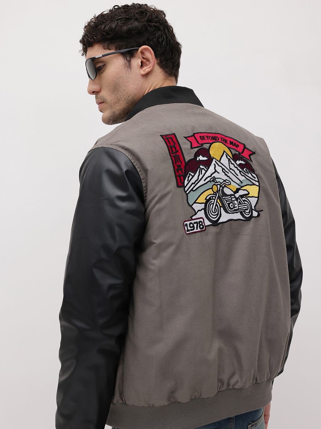 The Roadster Life Co. Graphic Embroidered Faux Leather Trim Varsity Jacket - view 1