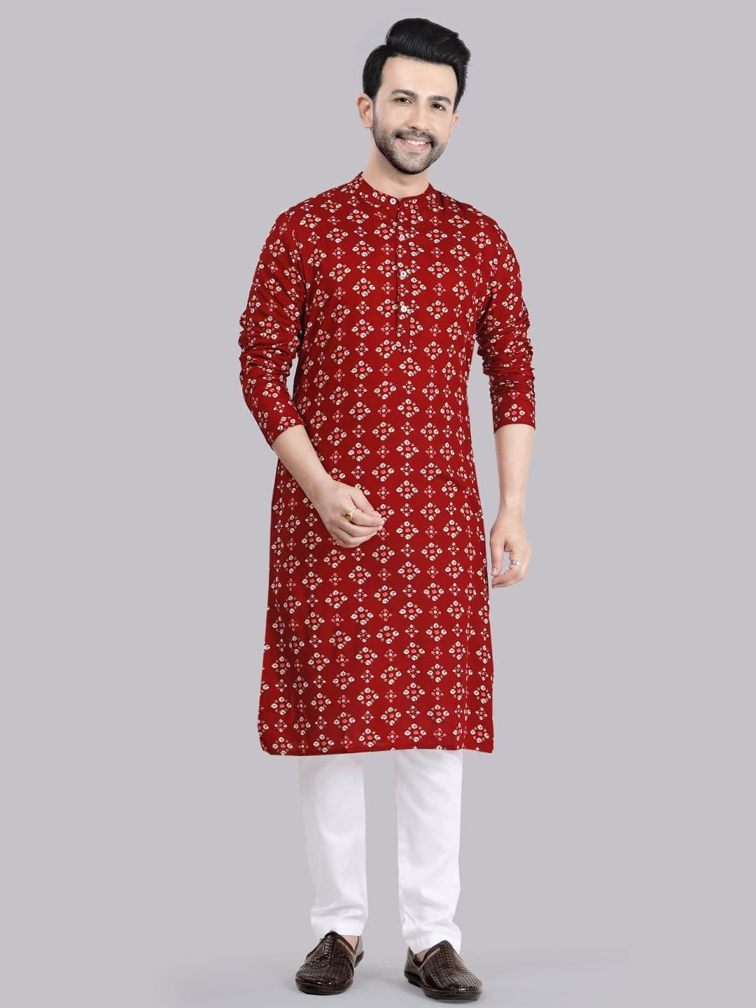 Saffron Threads Bandhani Printed Mandarin Collar Straight Kurta - view 1