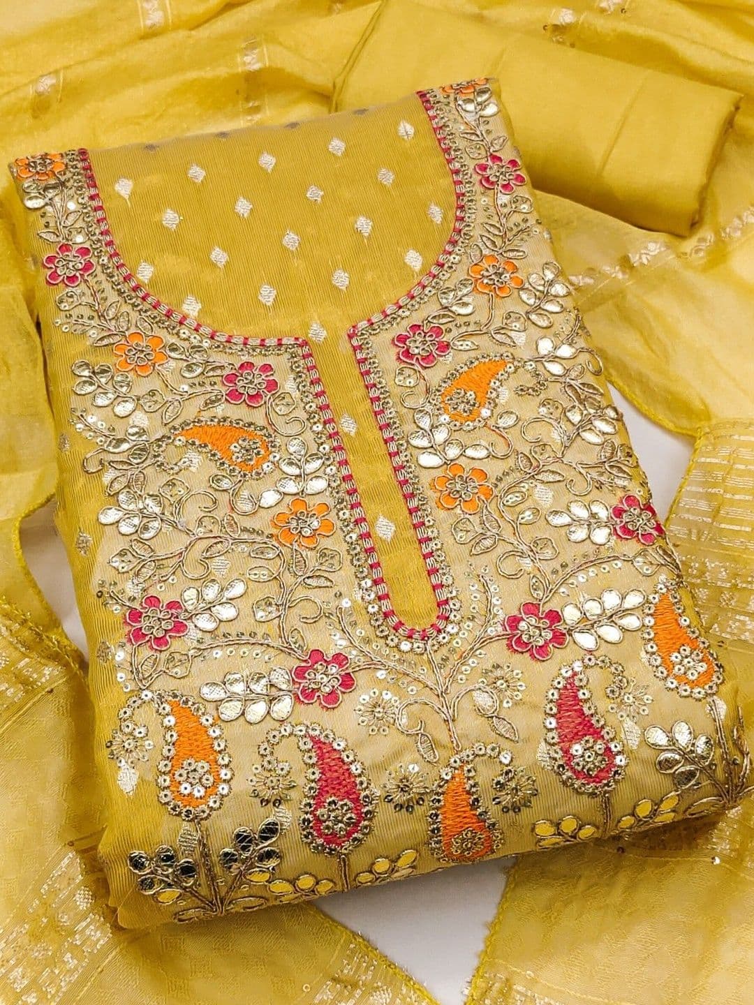 KALINI Embroidered Cotton Blend Unstitched Dress Material Dress Material - view 1