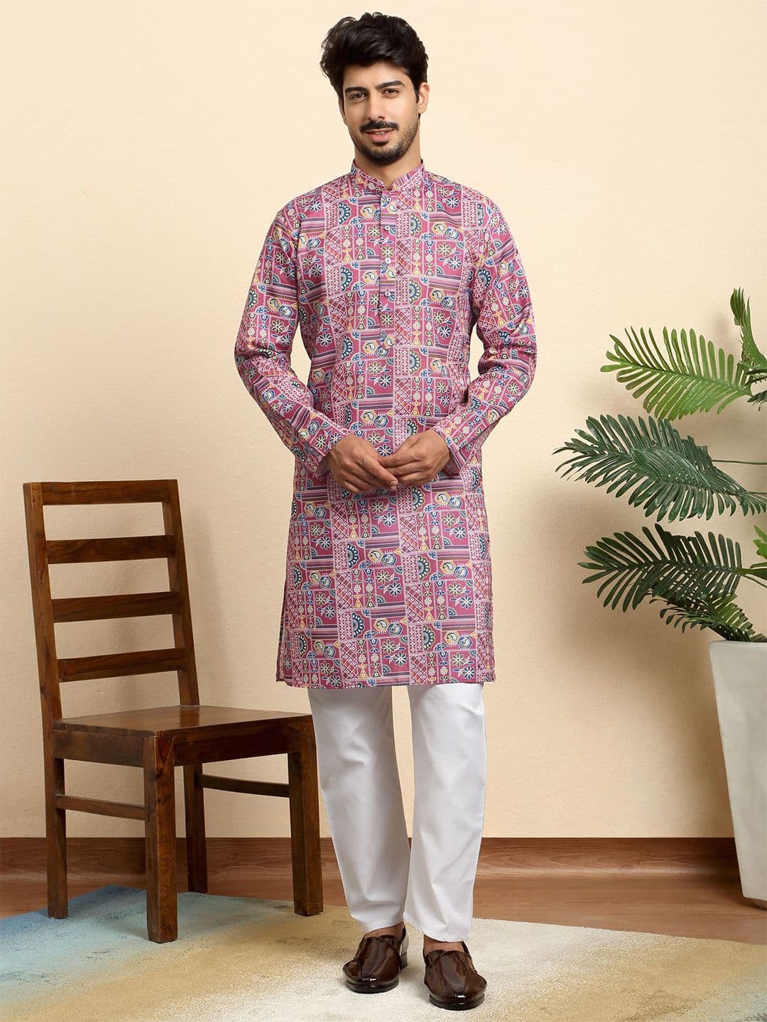 KRAFT INDIA Floral Printed Mandarin Collar Kurta - view 1