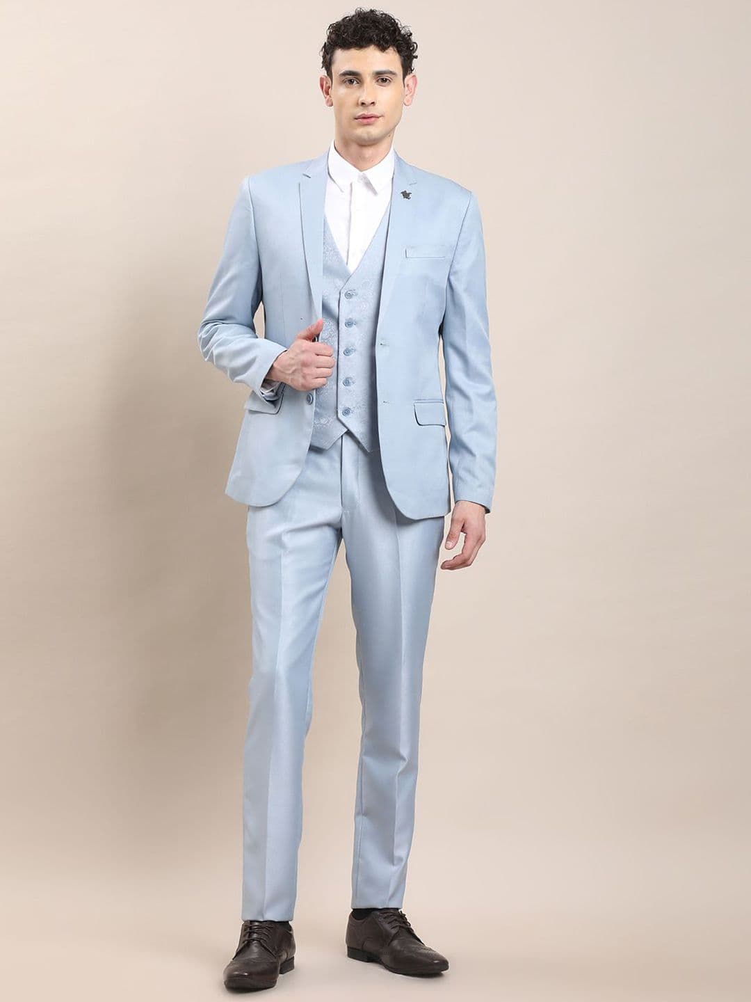 Turtle Men Self-Design Tailored-Fit Single-Breasted Three-Piece Party Suit - view 1