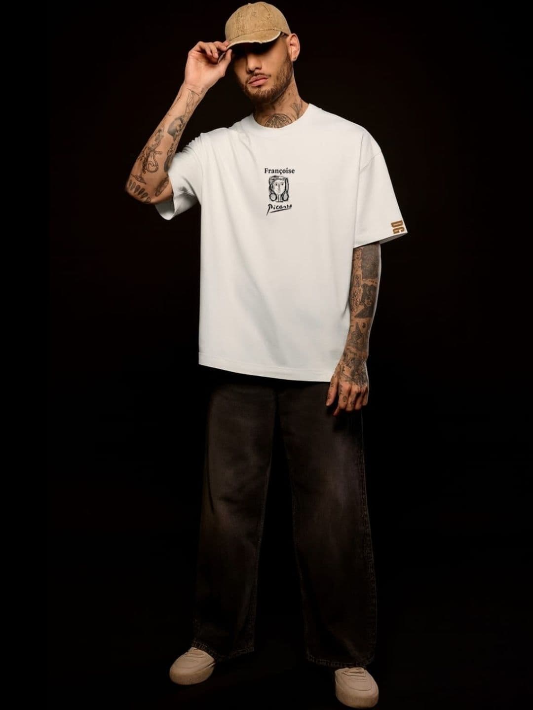 DAMN GUD DG Typography Printed Drop-Shoulder Sleeves Cotton Oversized T-shirt - view 1