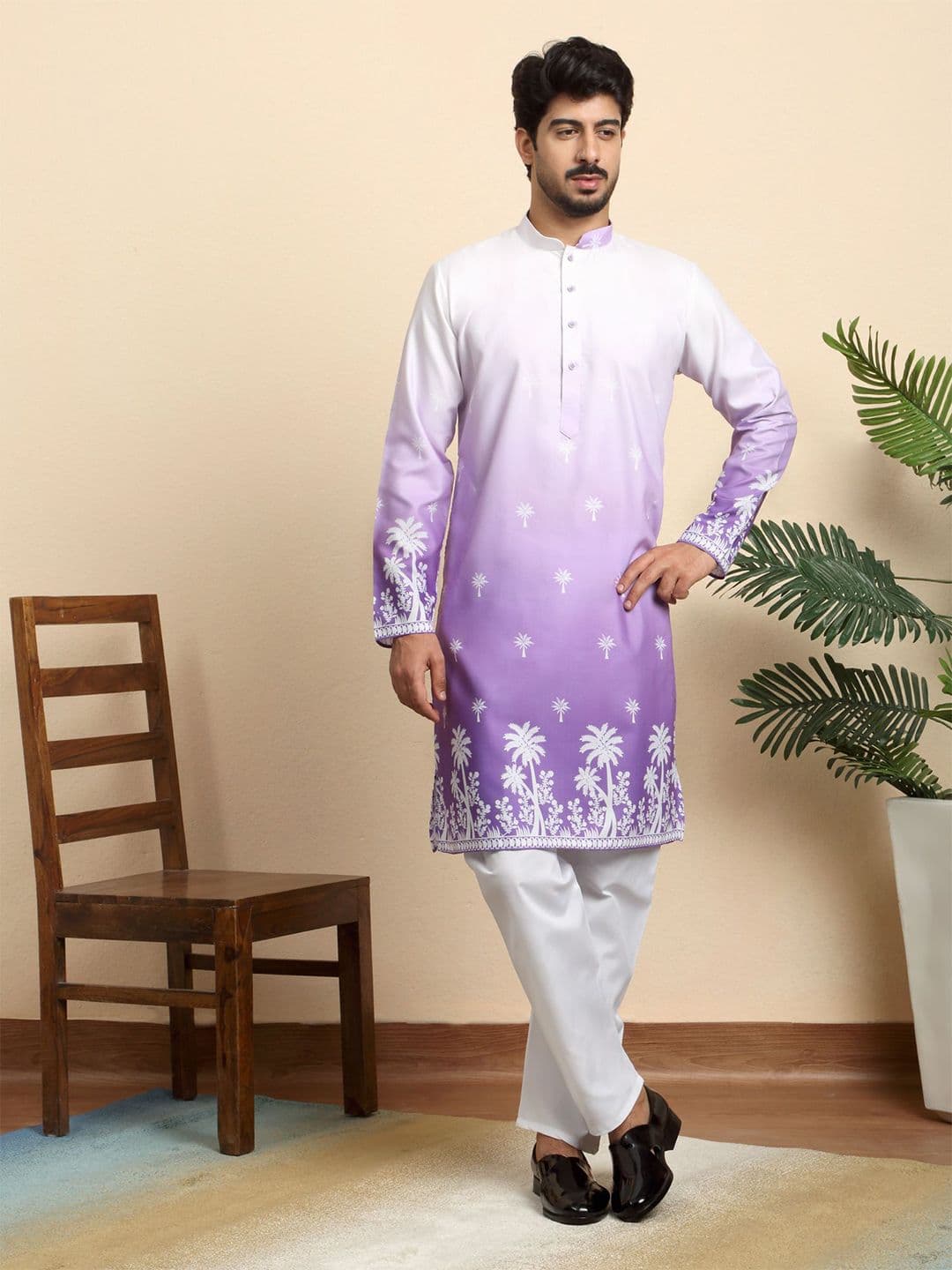 KRAFT INDIA Floral Embroidered Thread Work Mandarin Collar Kurta - view 1