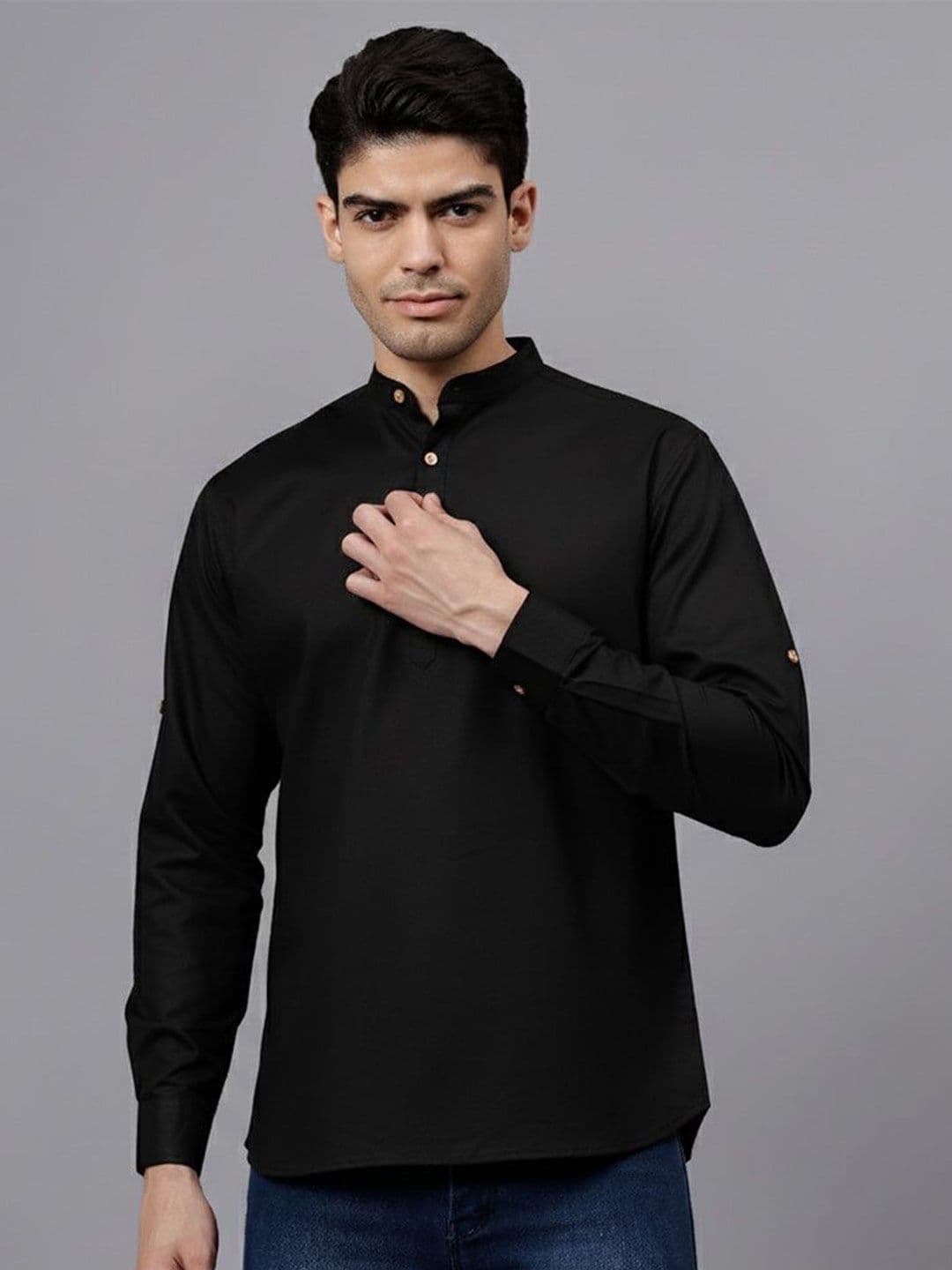 Jatin Creationss Mandarin Collar Thread Work Pathani Cotton Kurta - view 1