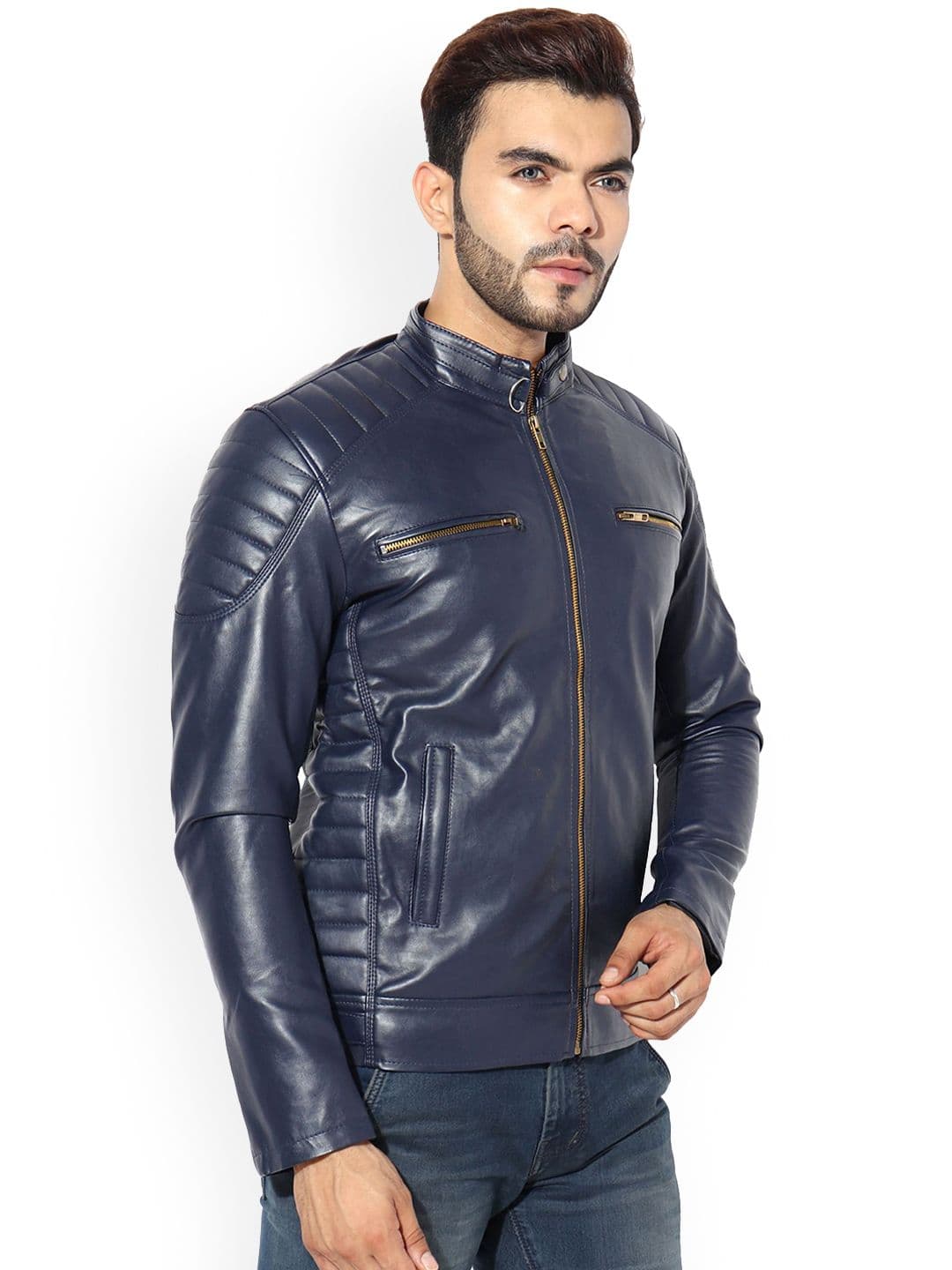 GARMADIAN Men Mock Collar Solid Lightweight Biker Jacket - view 1