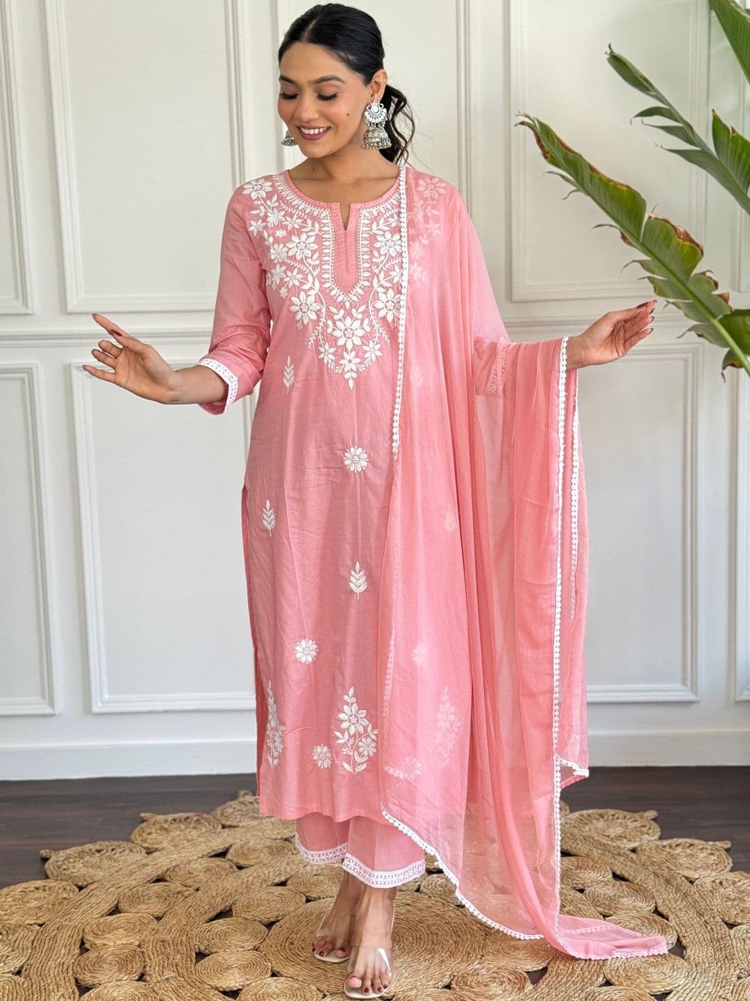 Anouk Rustic Ethnic Motifs Embroidered Thread Work Pure Cotton Kurta with Trousers & Dupatta - view 1