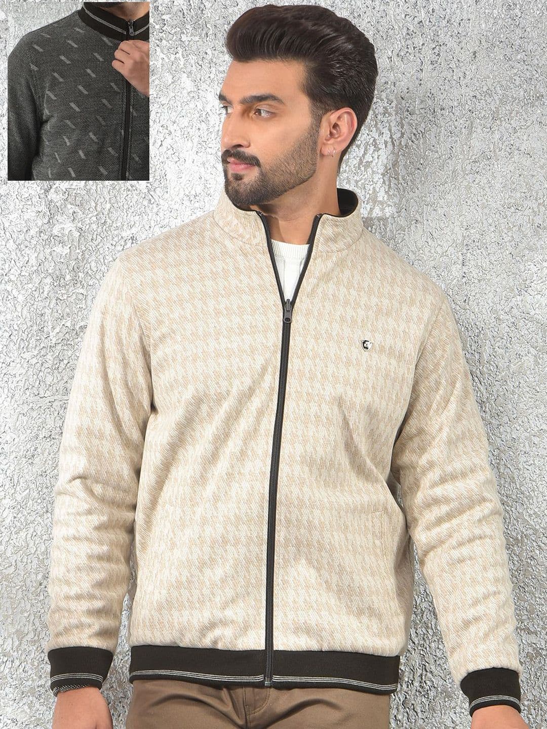 Crimsoune Club Men Mock Collar Geometric Printed Reversible Bomber Jacket - view 1