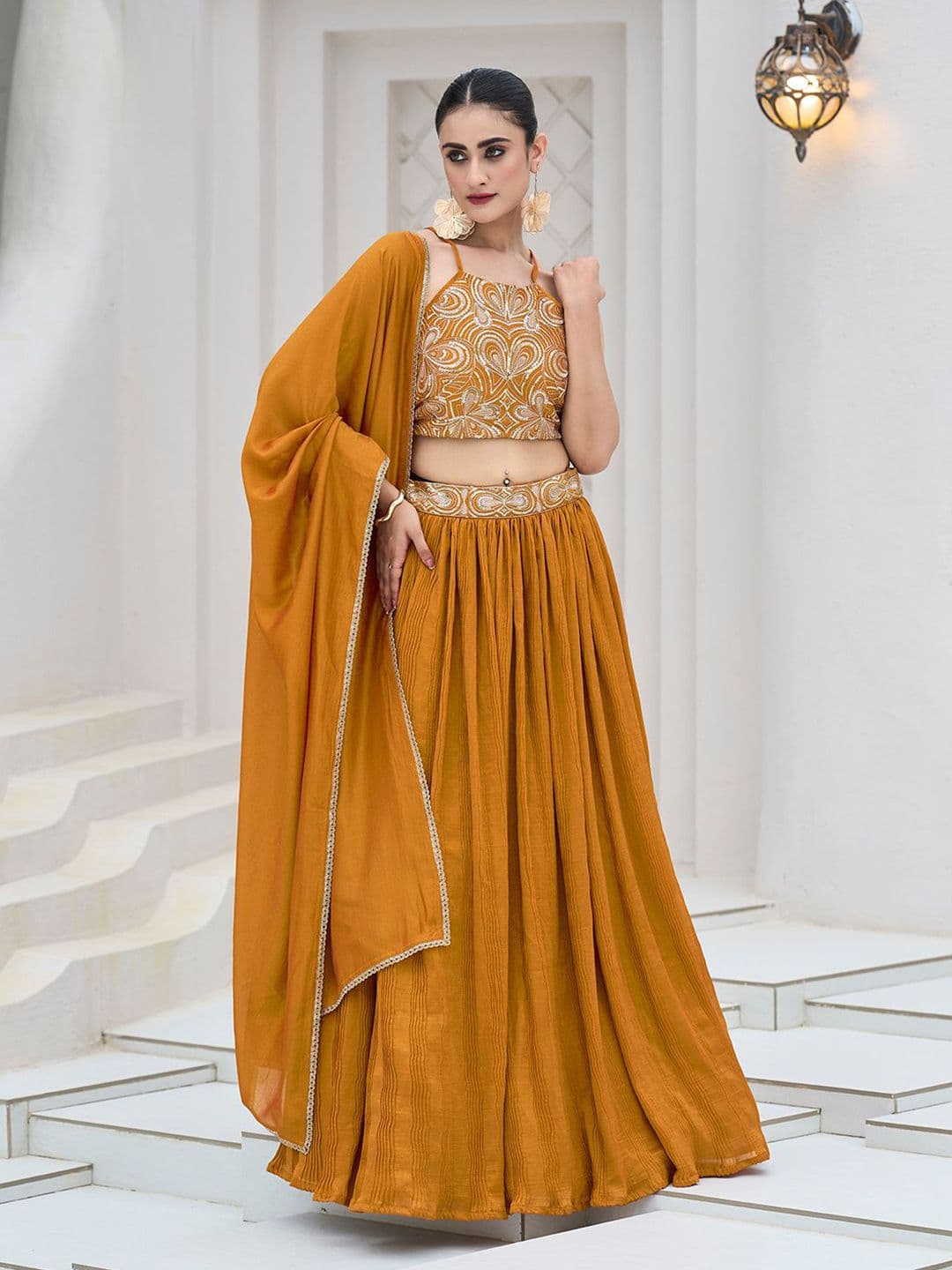 PURVAJA Emroidered Thread Work Ready To Wear Lehenga & Unstitched Blouse With Dupatta - view 1