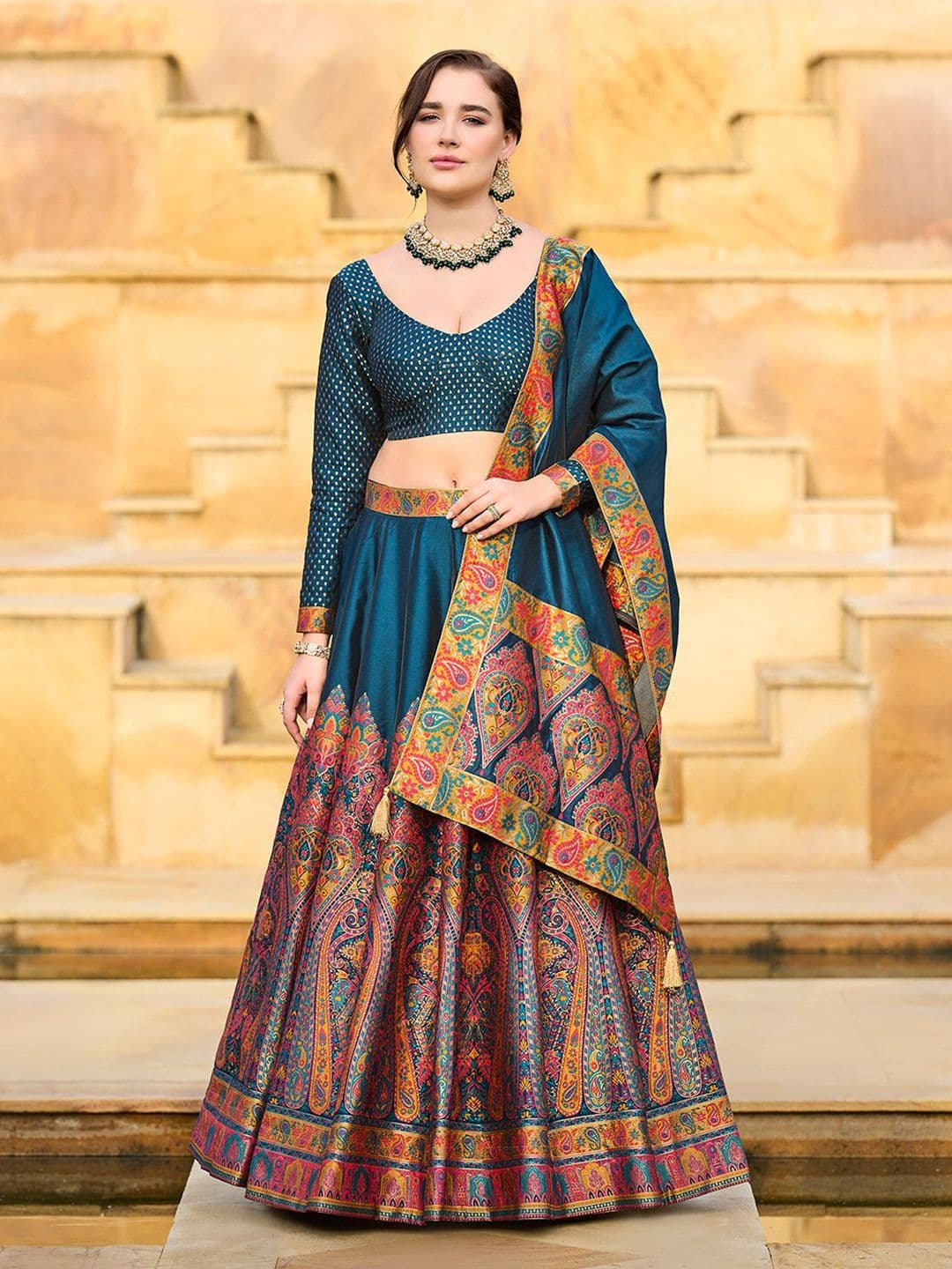 PURVAJA Woven Design Jacquard Ready To Wear Lehenga & Unstitched Blouse With Dupatta - view 1