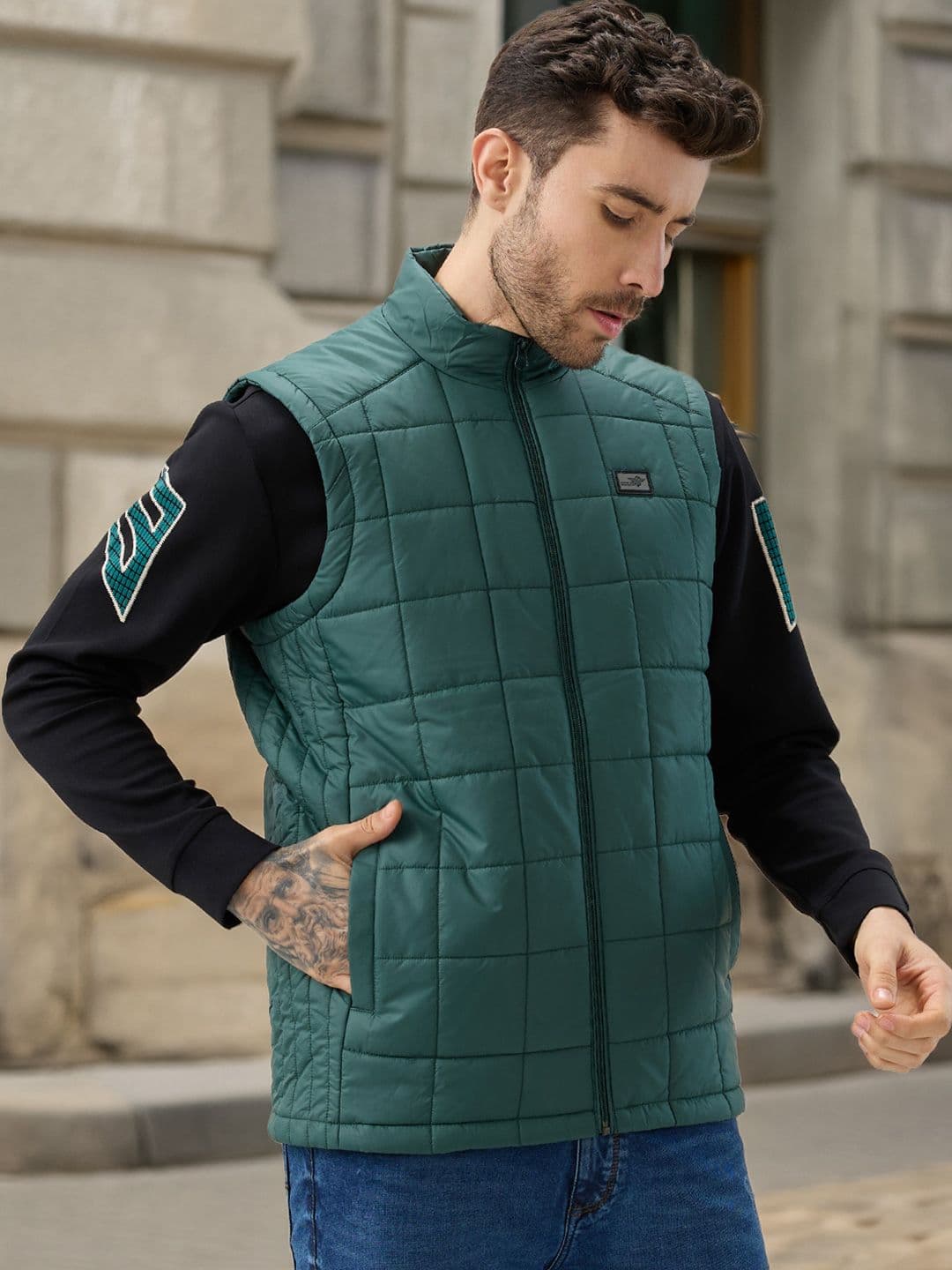 Status Quo Men Stand Collar Self Design Lightweight Quilted Jacket - view 1