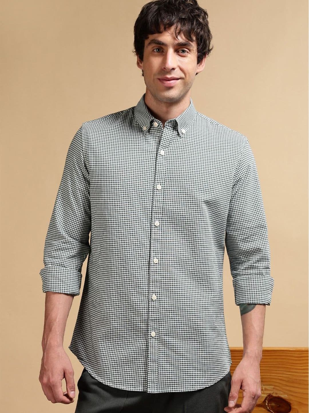 Blu MNKY Men Micro Checked Cotton Slim Fit Shirts - view 1